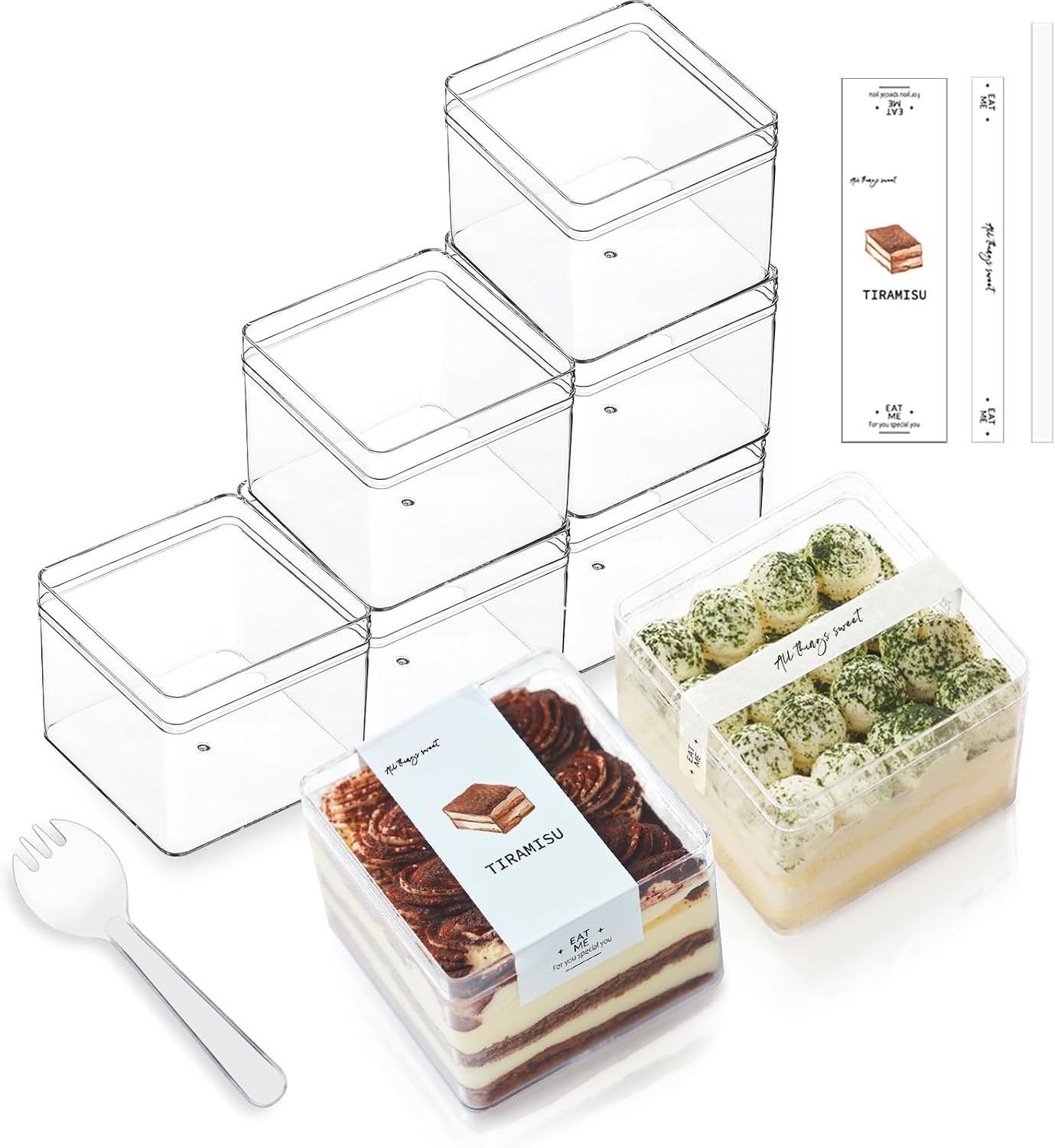 25 Pack 12oz Plastic Dessert Cups with Lids and Sporks,Stickers,Tiramisu
