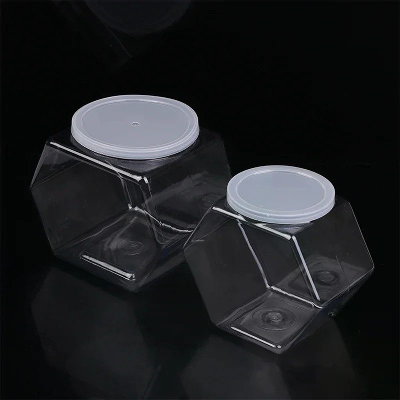 Portable Hexagonal Candy Cookie Jar Plastic with Lid Packaging Jars Clear Reusab