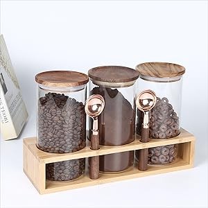 Sealed Glass Food Storage Containers with Airtight Wood Lids and Scoops for