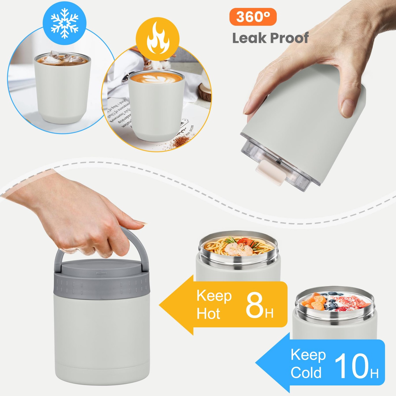 Large Bento Lunch Box Set for Adults Kids Women with 10.5oz Soup 1, Gray