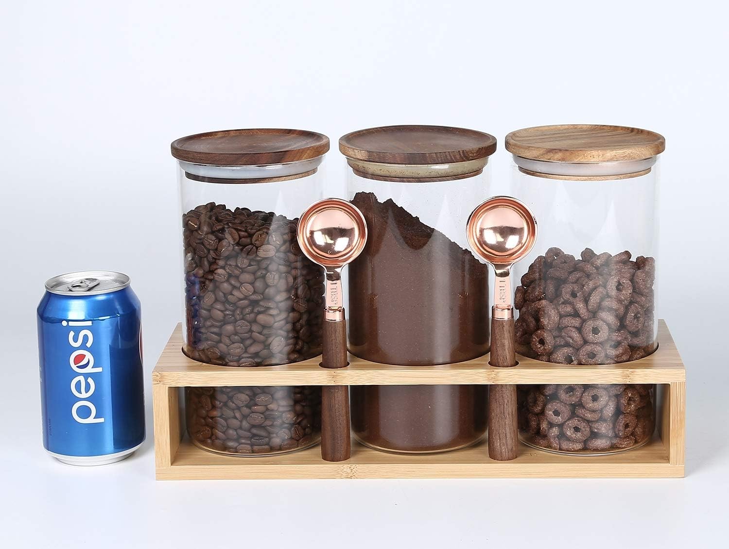 Sealed Glass Food Storage Containers with Airtight Wood Lids and Scoops for