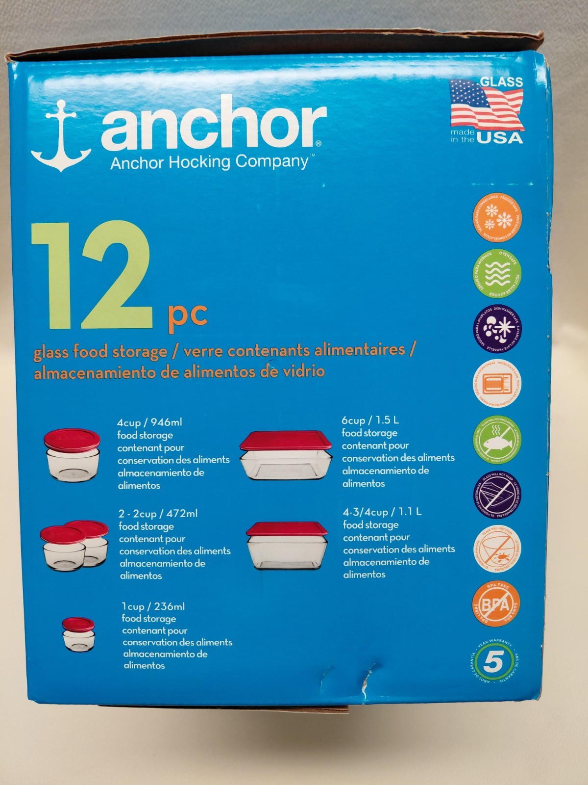 Anchor Hocking 12 pc Glass Food Storage Container Set Red Snug Fit Lids
