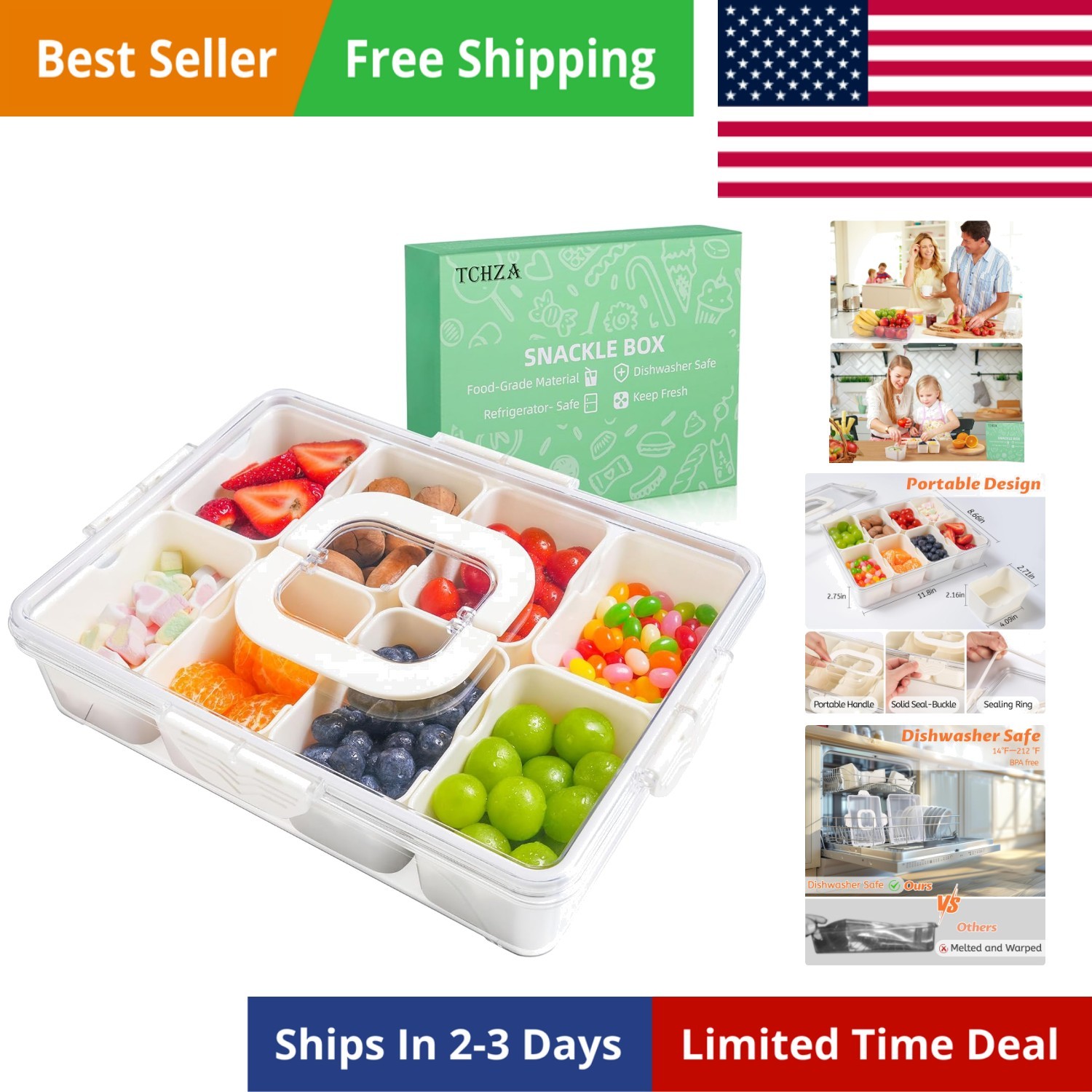 Snackle Box Container, Dishwasher Safety – Divided Serving Tray with Lid and …