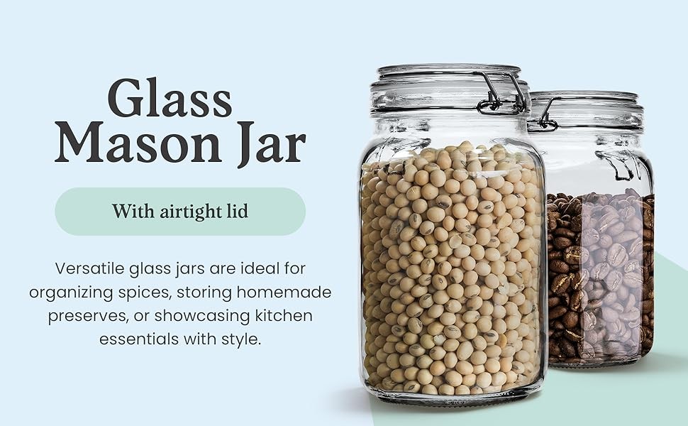 Set of 3 Glass Mason Jar with Airtight Lid 50 Ounces | Glass Storage Container