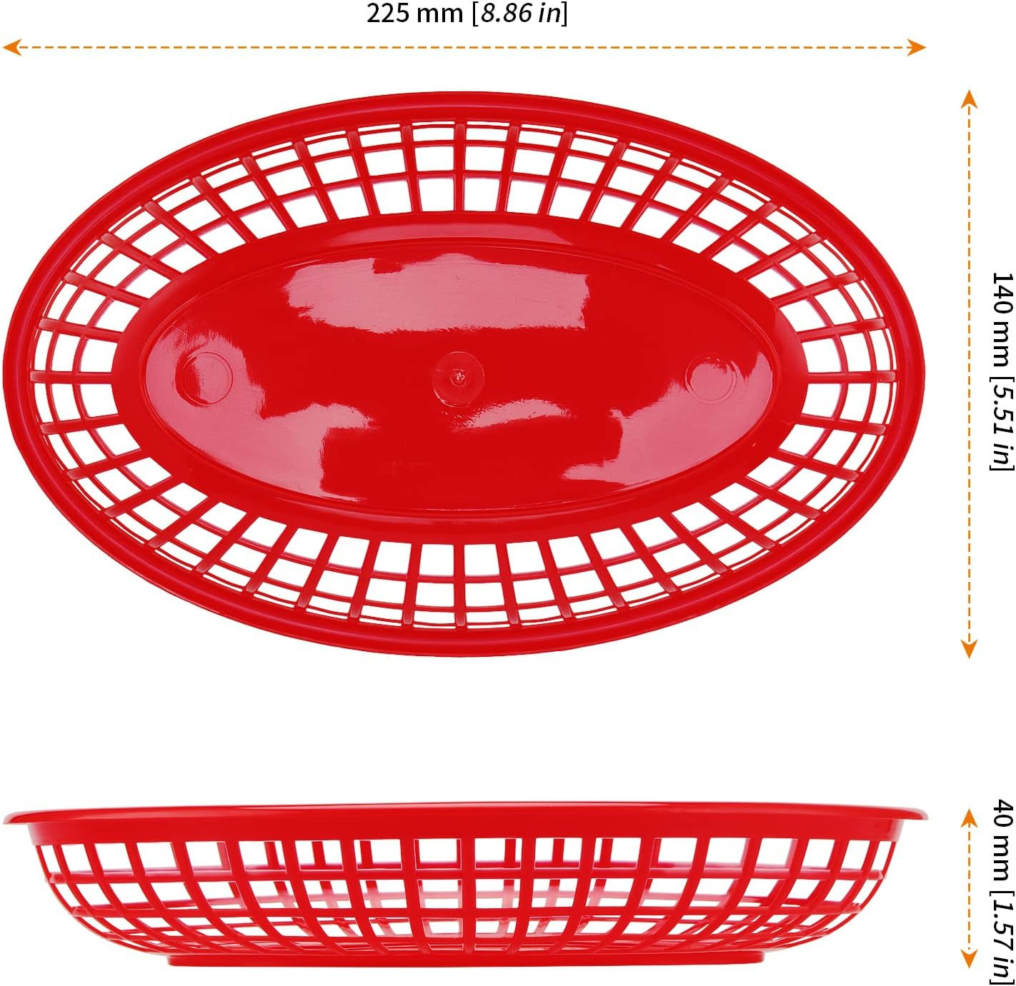 60 Pack 8.9 x 5.5 Inches Red Fast Food Baskets Plastic Food Serving Baskets O…