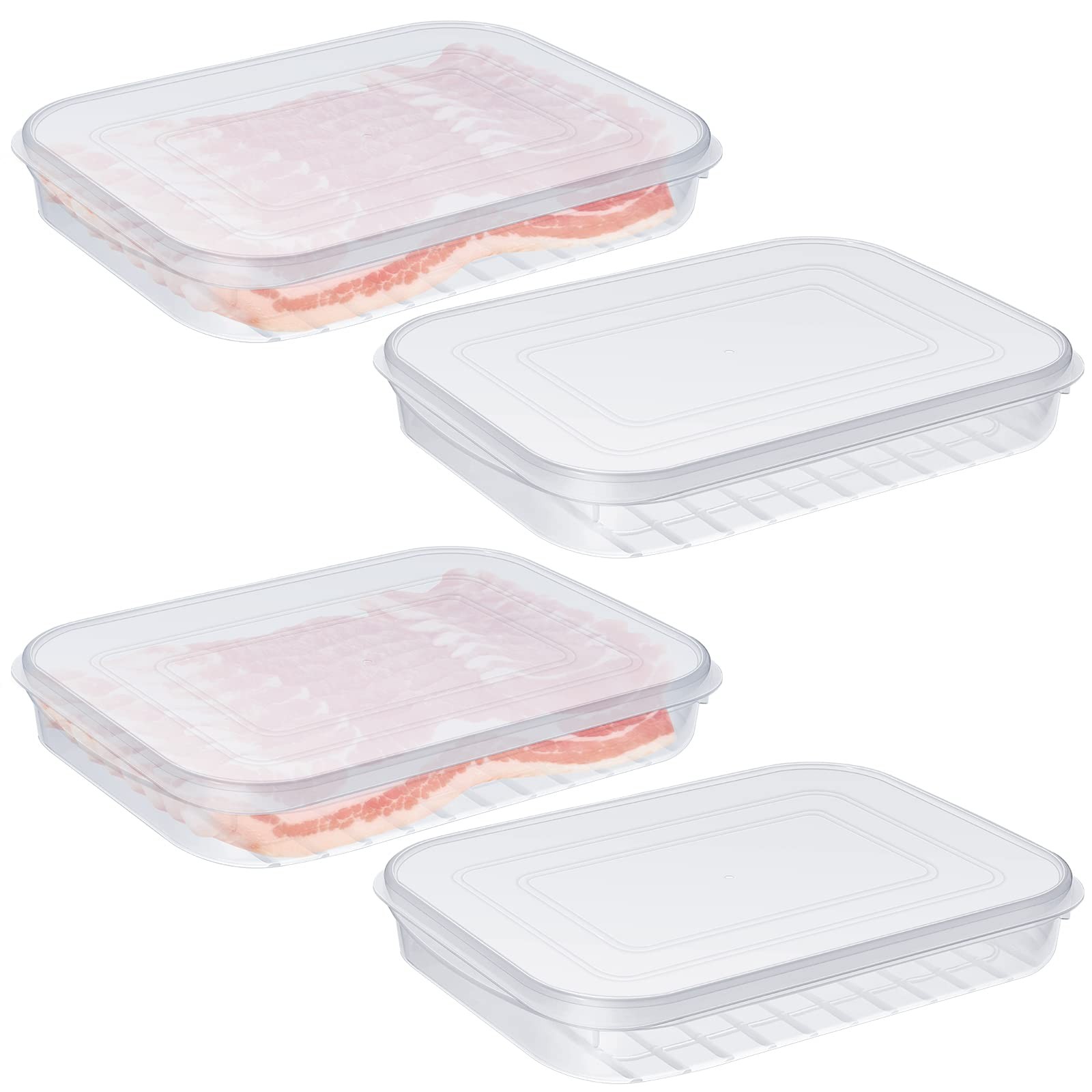 Suclain 4 Pieces Bacon Keeper Plastic Deli Meat Saver with Lids Airtight Cold…