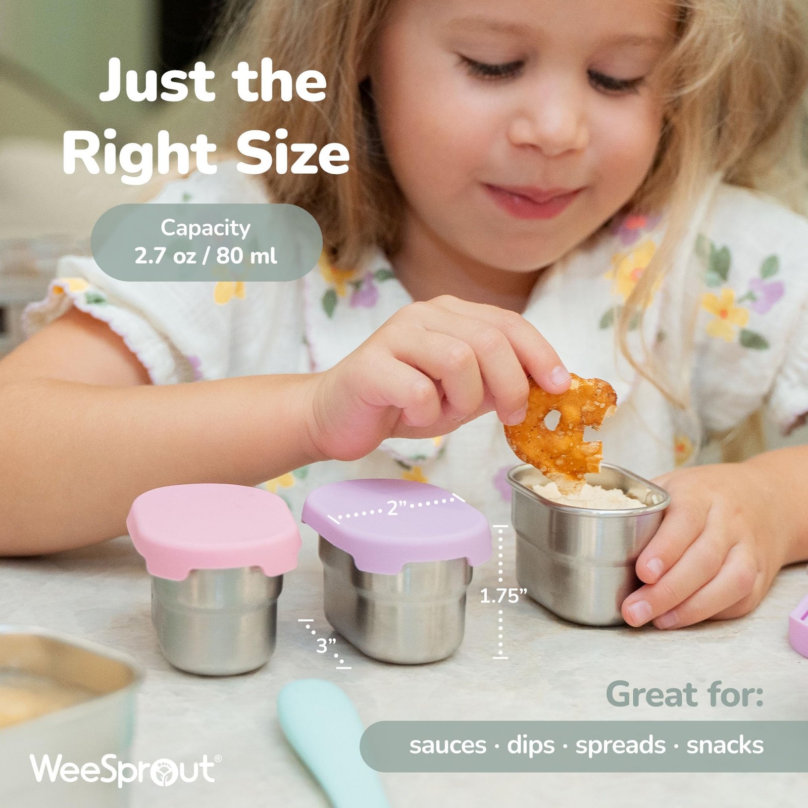 Stainless Steel Dip Containers with Leakproof Silicone Lids – 3 Pack – 2.7 Oz…