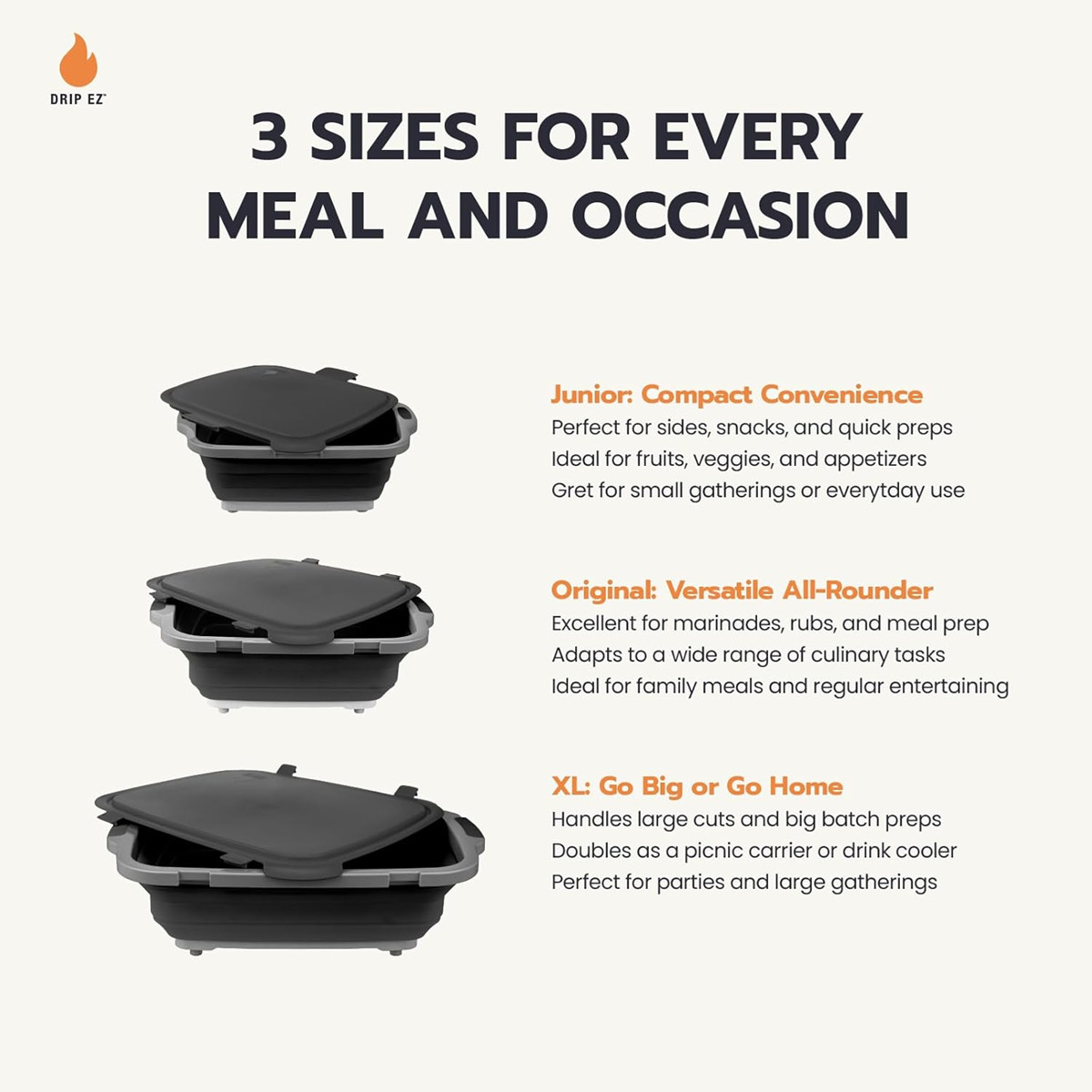 Drip EZ Collapsible BBQ Prep Tub – for Meal Prep Marinating Food Storage -(1) XL