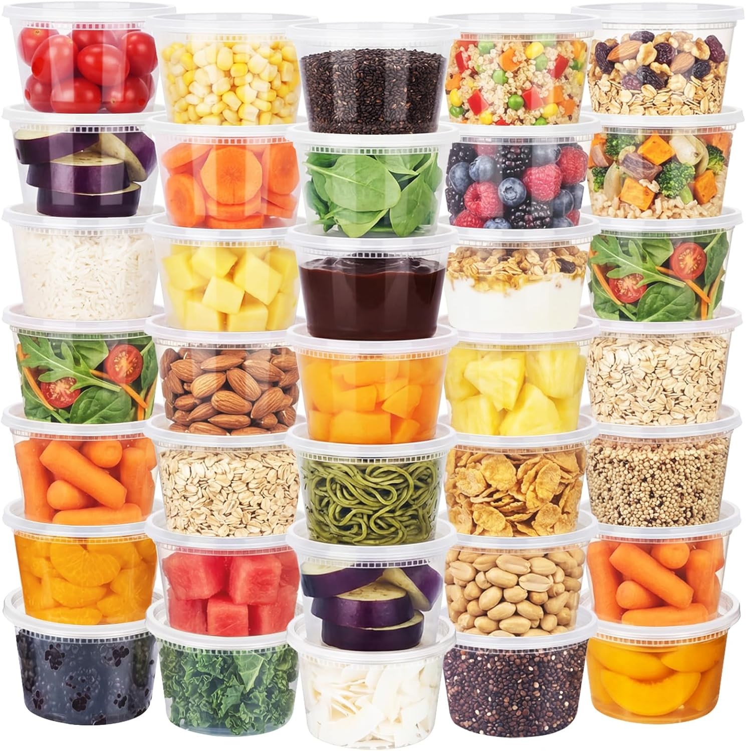 96 Pack 192-Piece Deli Containers W/ Lids 32/16/12/8 oz X 24 Set Each Leak-Proof