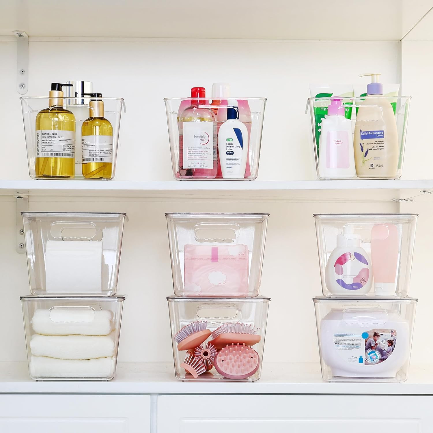 6 Pack Clear Stackable Storage Bins with Lids, Large Plastic Containers with Han