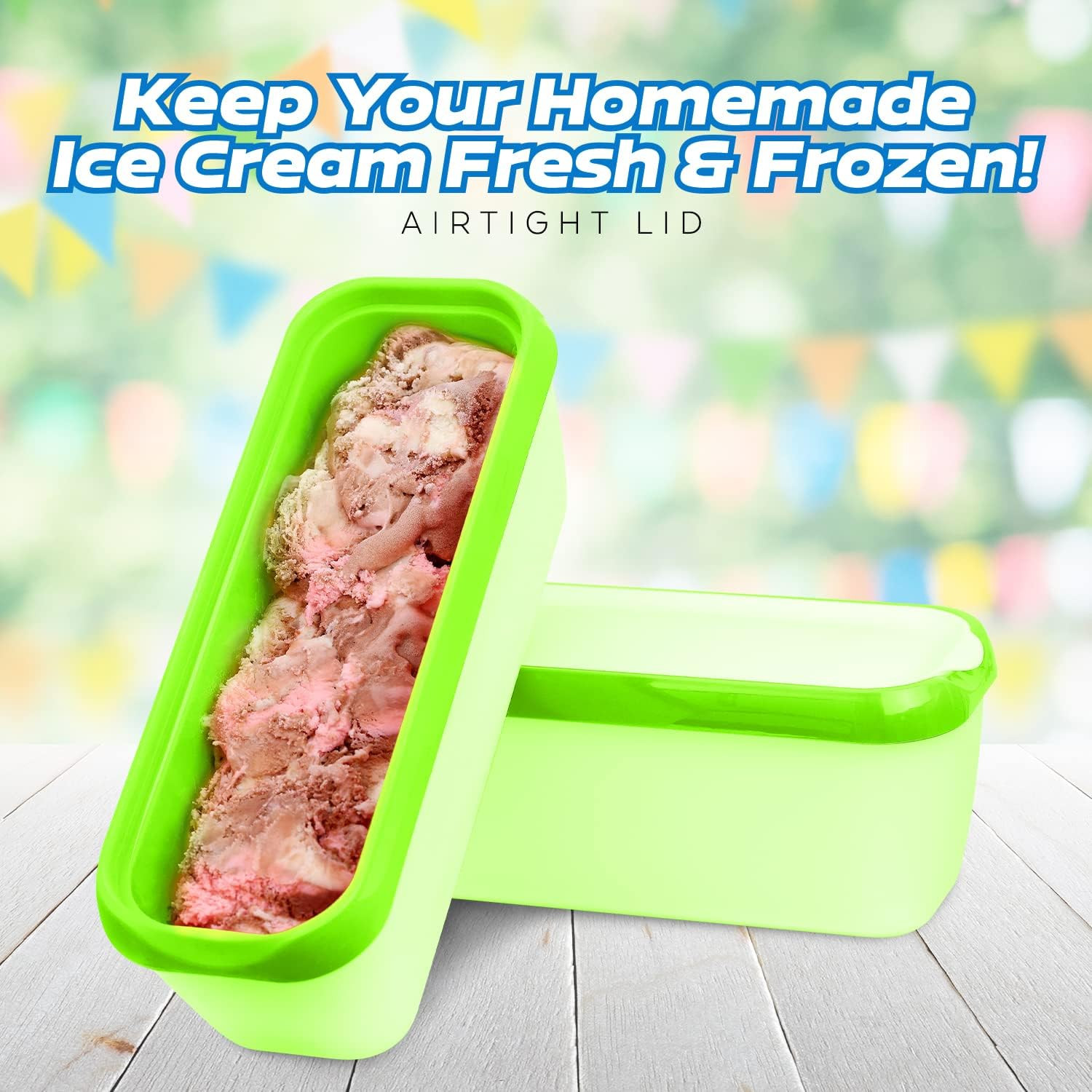 Ice Cream Containers – Pack of 2 Ice Cream Plastic Containers with Lids, 1.5 Qua
