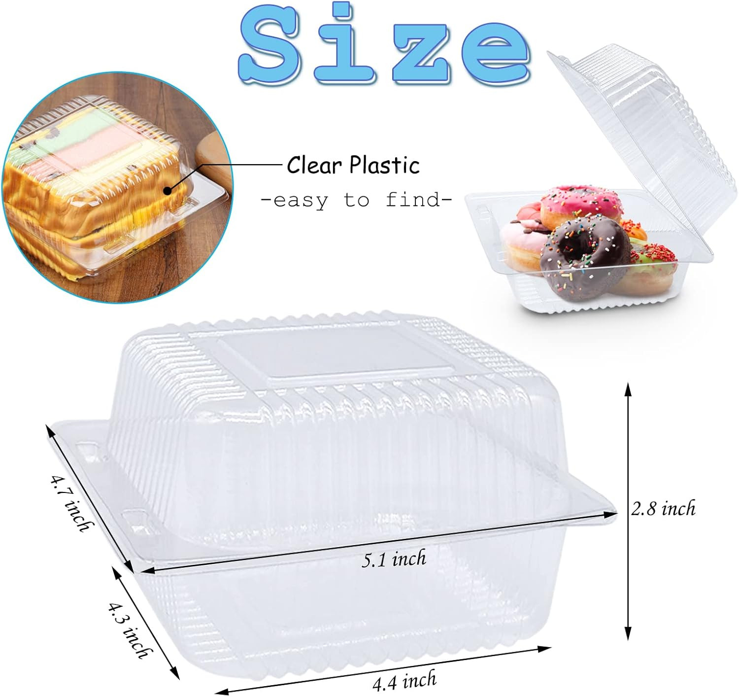 Envases Plasticos Transparentes 100Pzs con Tapa para Pasteles Sandwich Postres