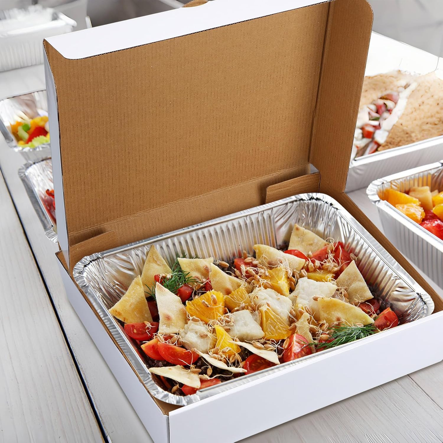 Watersay 25 Pack Half Pan Corrugated Catering Box 13” X 10-7/8” X 3” White Se