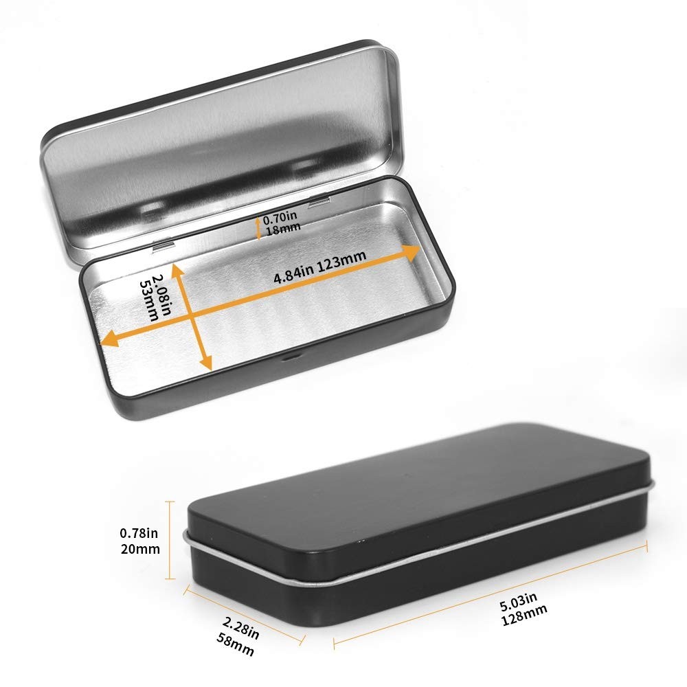 Metal Rectangular Hinged Tin Boxes Lid Black Portable Storage Model 128 4 PCS
