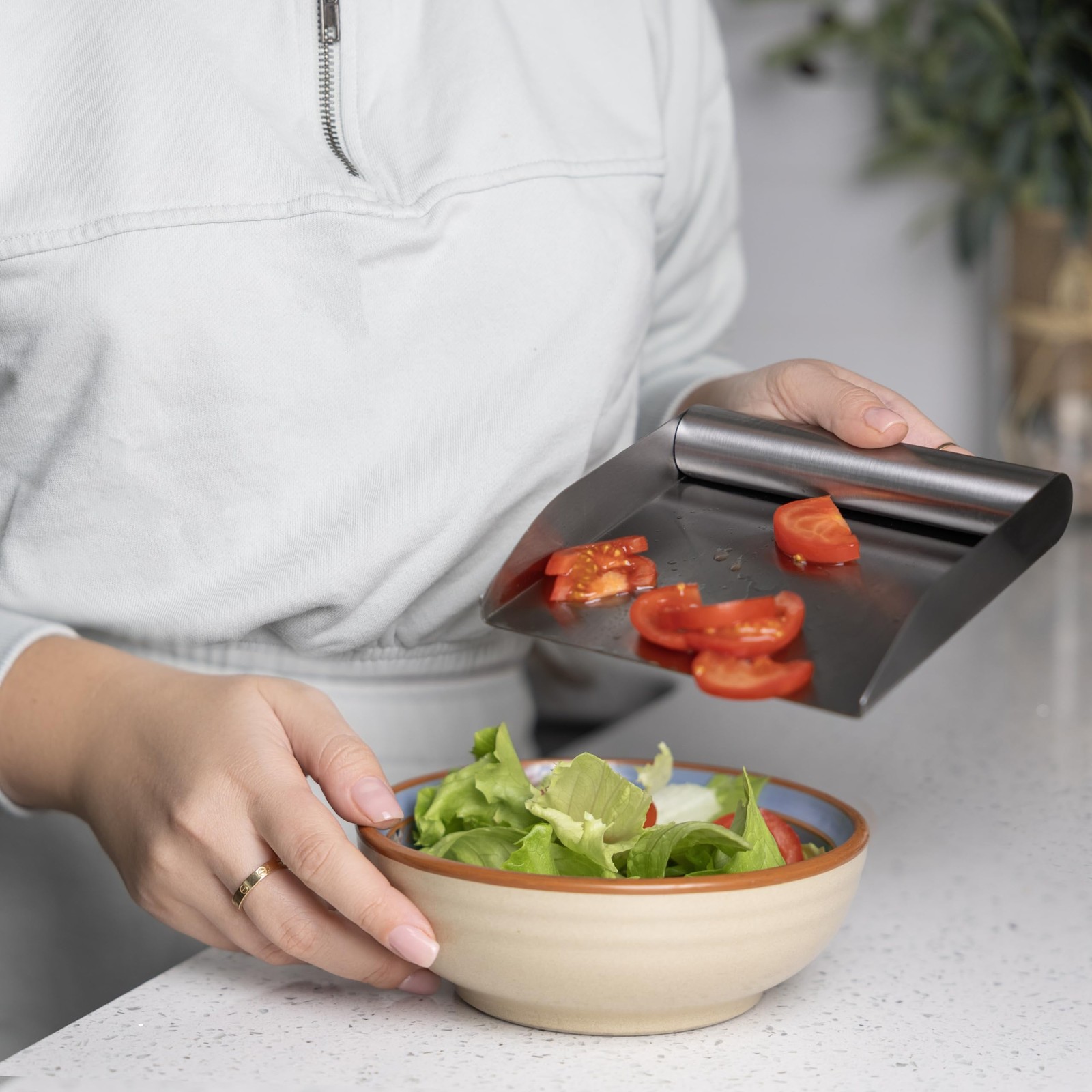 Stainless Steel Kitchen Food Scoop, 6″ Food and Bench Scraper With Handle