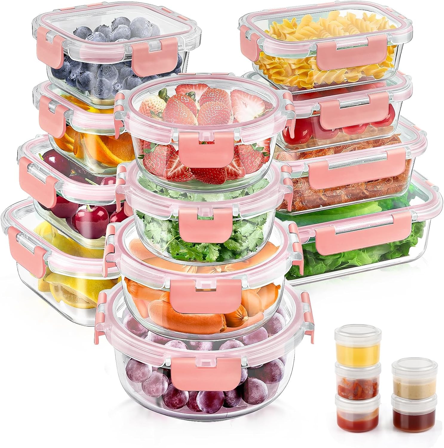 34pcs Glass Food Storage Containers W/ Lids Set Airtight Glass Meal Prep