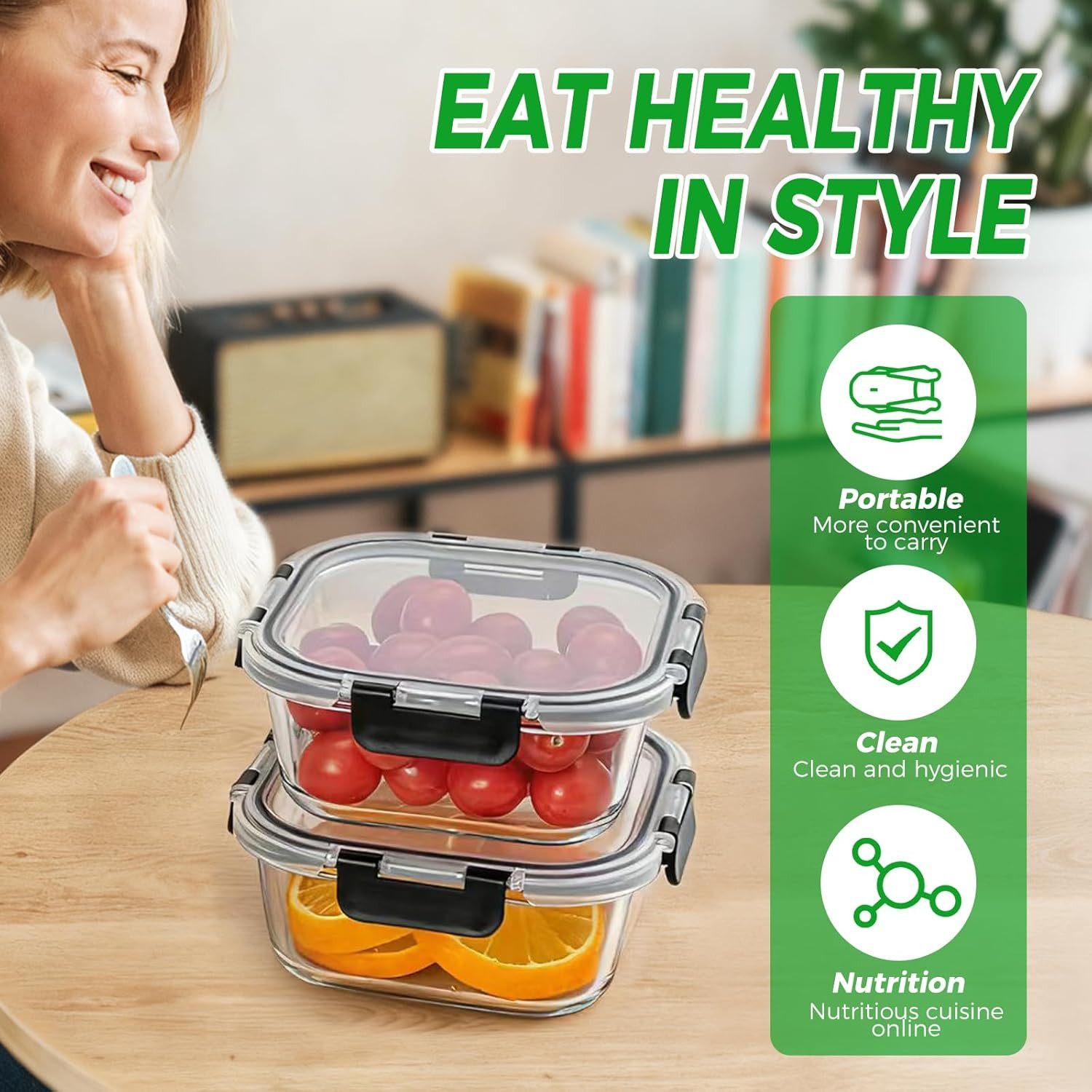 27 Oz Glass Food Storage Containers Lids 4 Pack Square Sandwich Containers/Box
