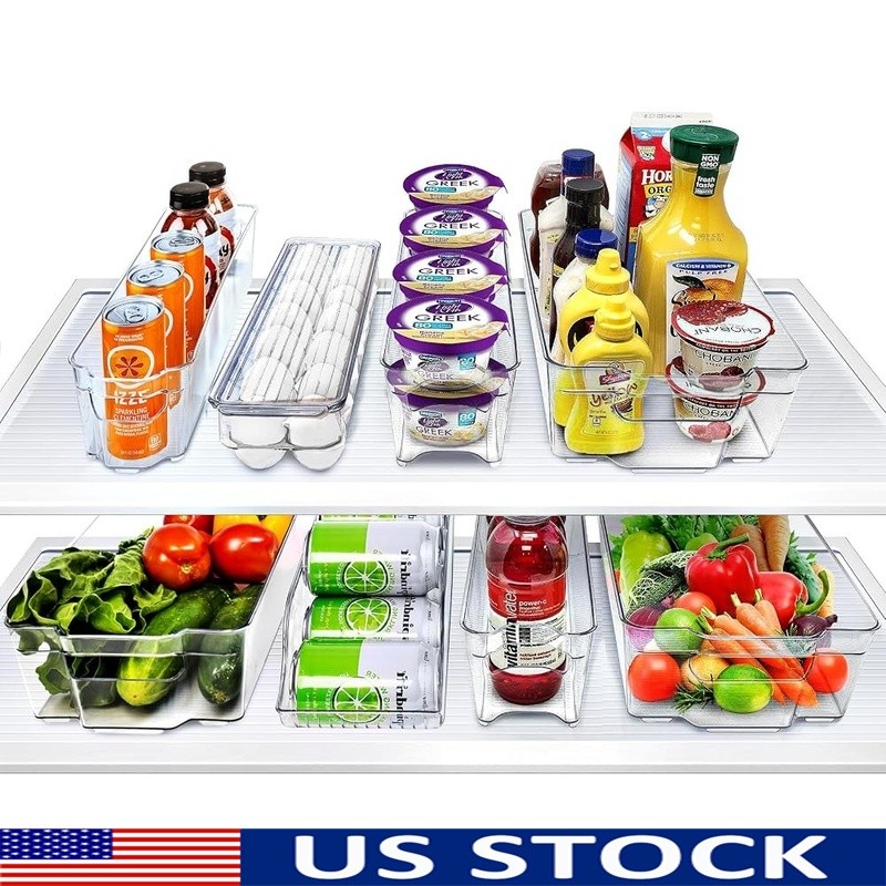 8-Piece Stackable Clear Refrigerator Organizer Bins Kitchen Storage Essentials