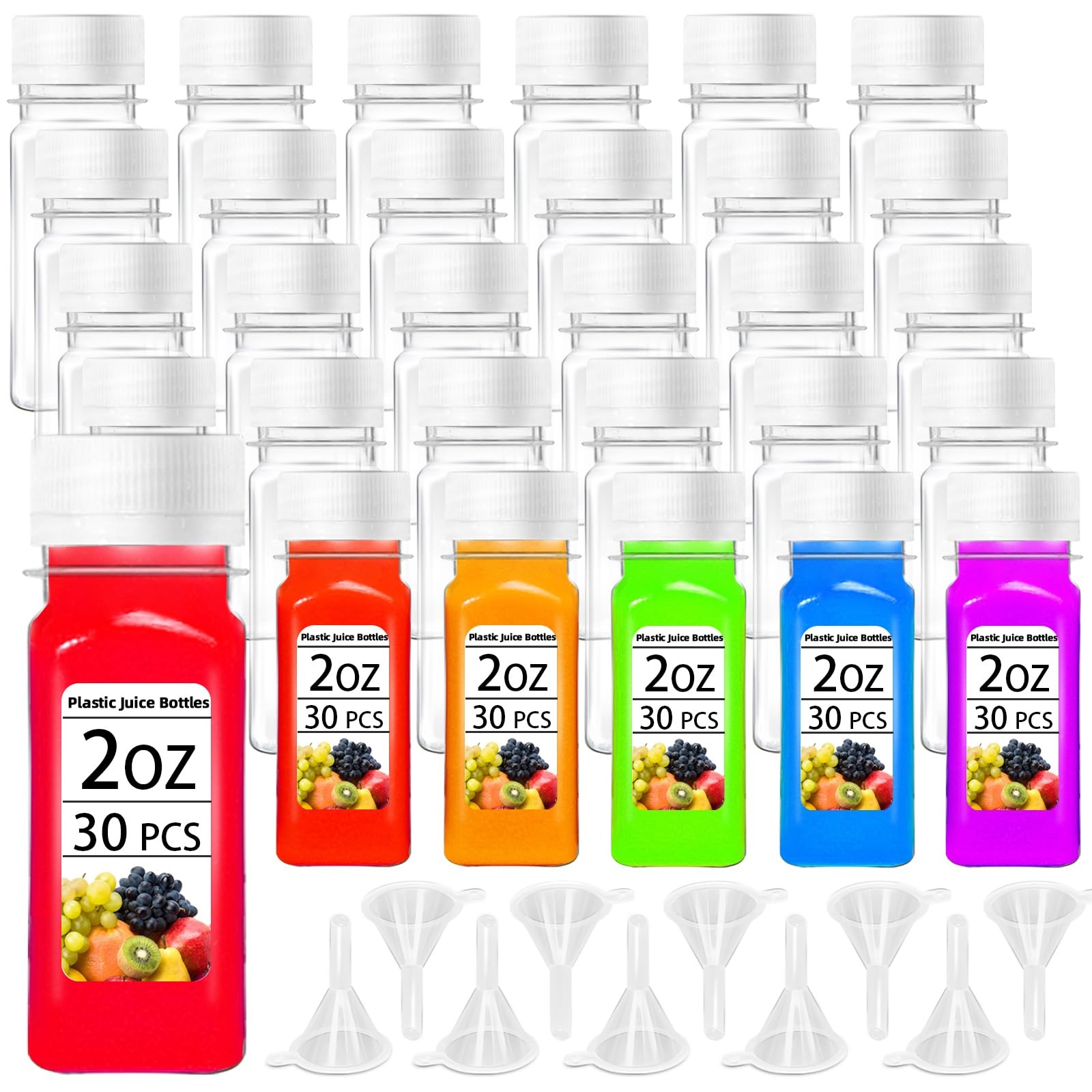 30 Pcs 2oz Small Plastic Shot Bottles with White Caps,Reusable Clear Juice Bo…
