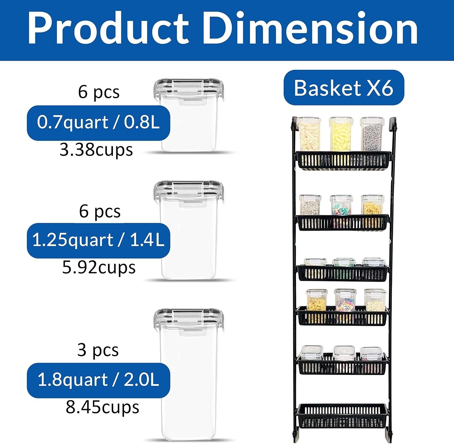 Storage Rack Over the Door Airtight Food Storage Containers with Lids 15 pcs