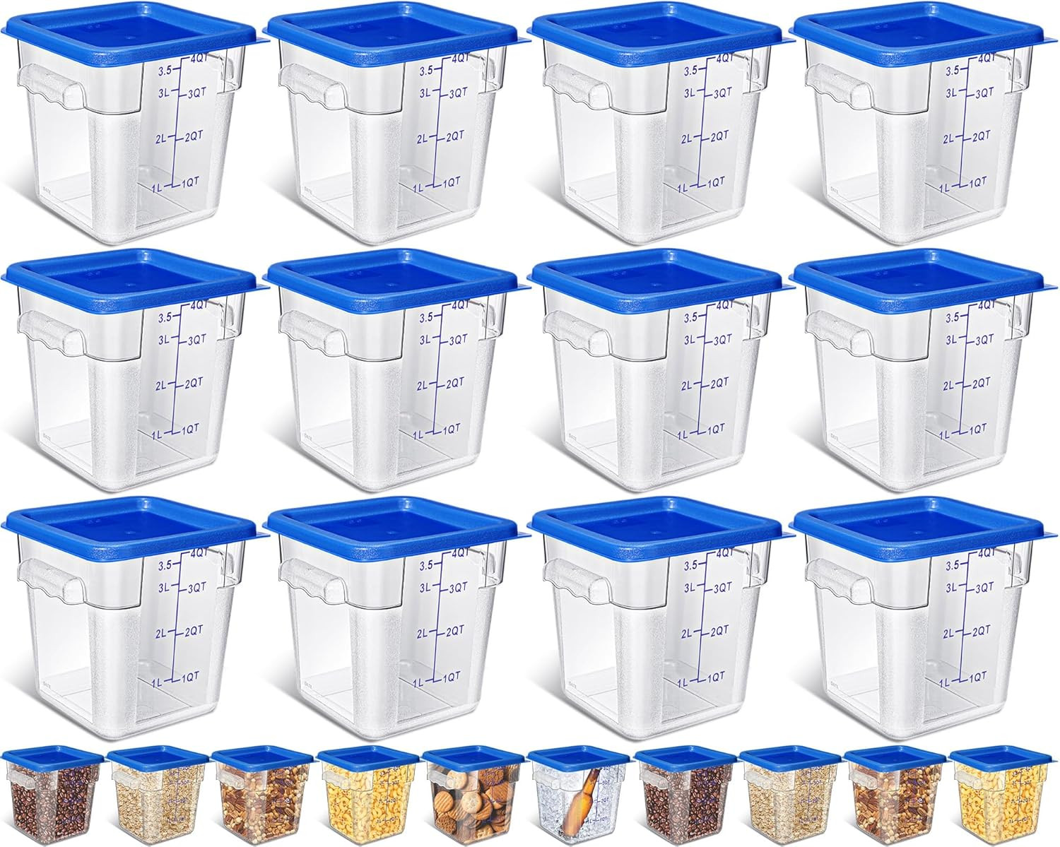 12 Pcs 4 Qt Commercial Food Storage Containers with Lids Restaurant Square Airti