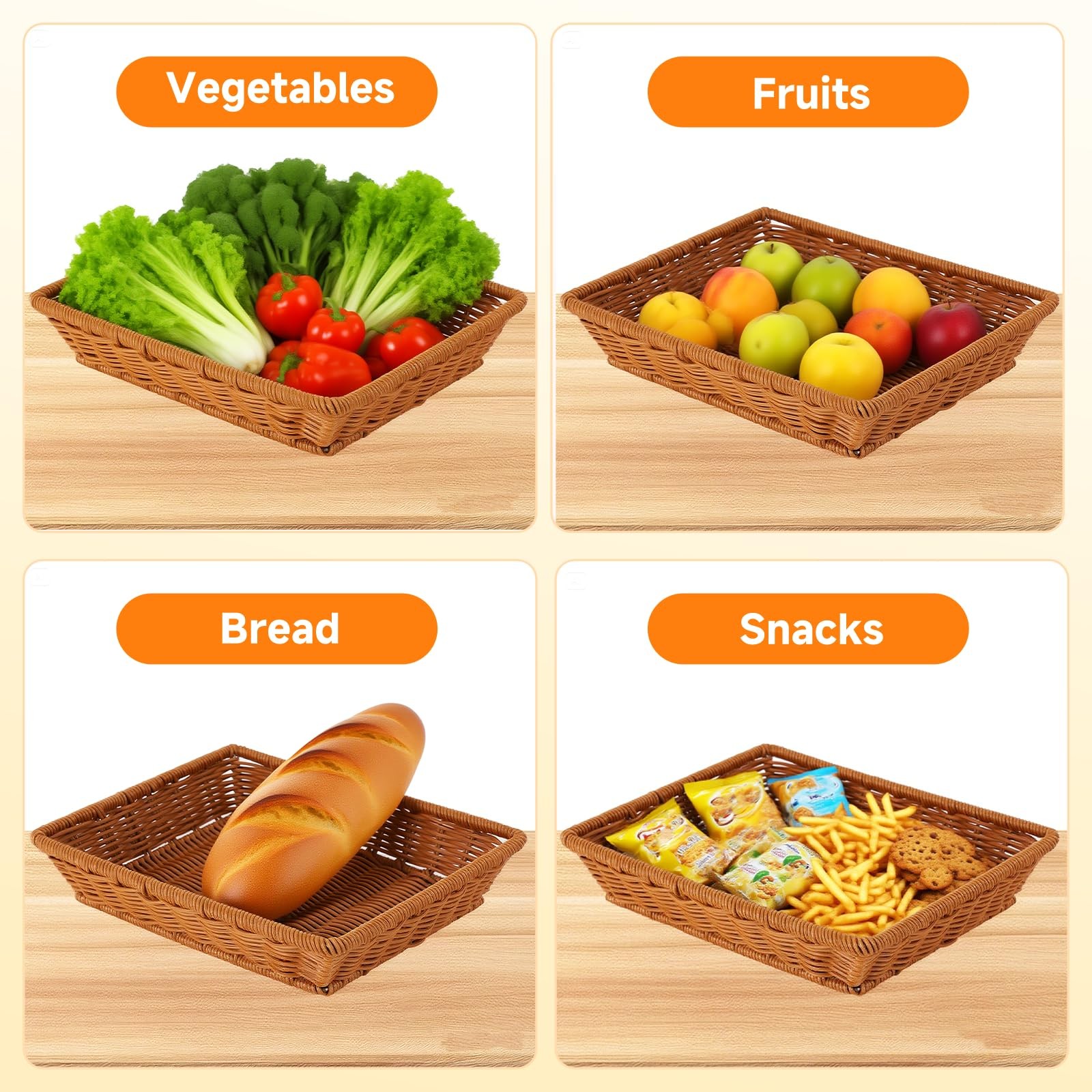 2 Pack Bread Basket Serving Display Tray 13×10.6 In with Clear Roll Top Cover…