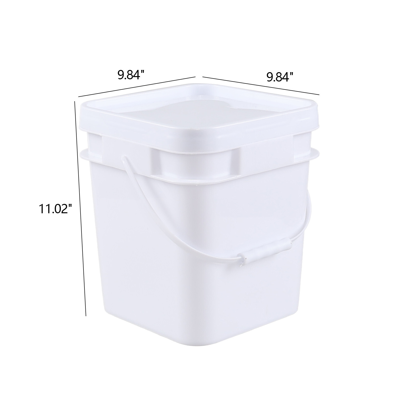 Ponpong 4-Pack 3 Gal Plastic Square Food Grade Bucket with Lid and Handle, White