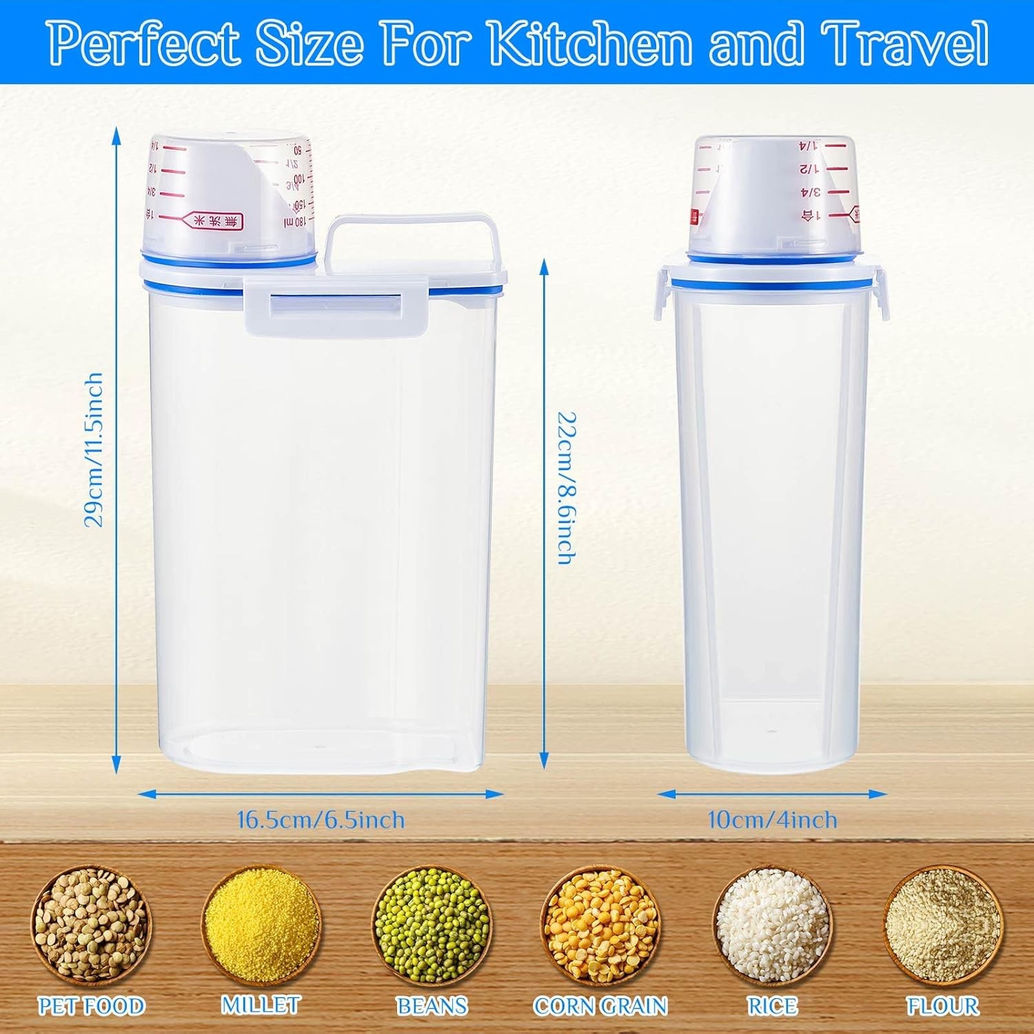 6 Pcs Rice Airtight Storage Container 3 to 5Lbs with Pour Spout,Measuring Cup