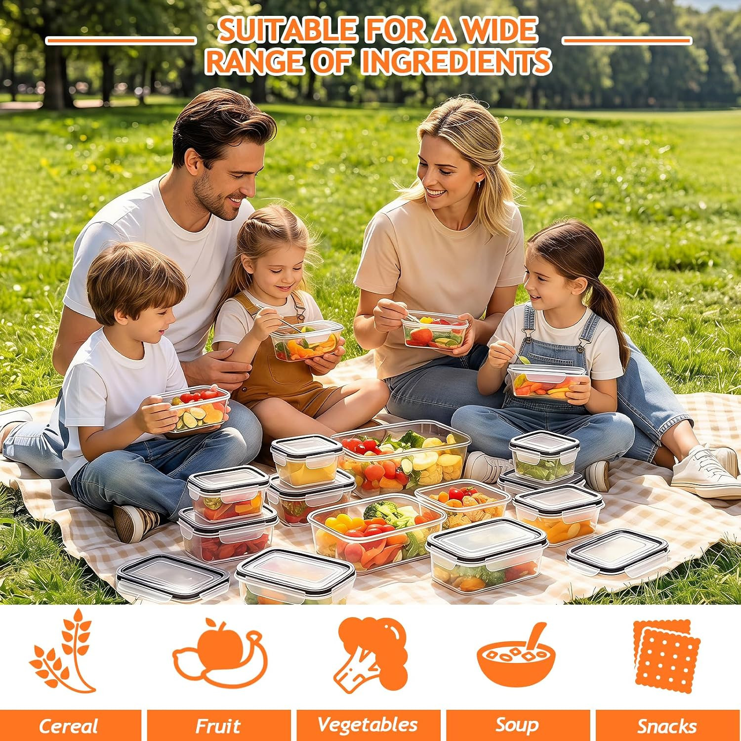 50 PCS Food Storage Containers with Lids (25 Containers & 25 Lids), Reusable Pla