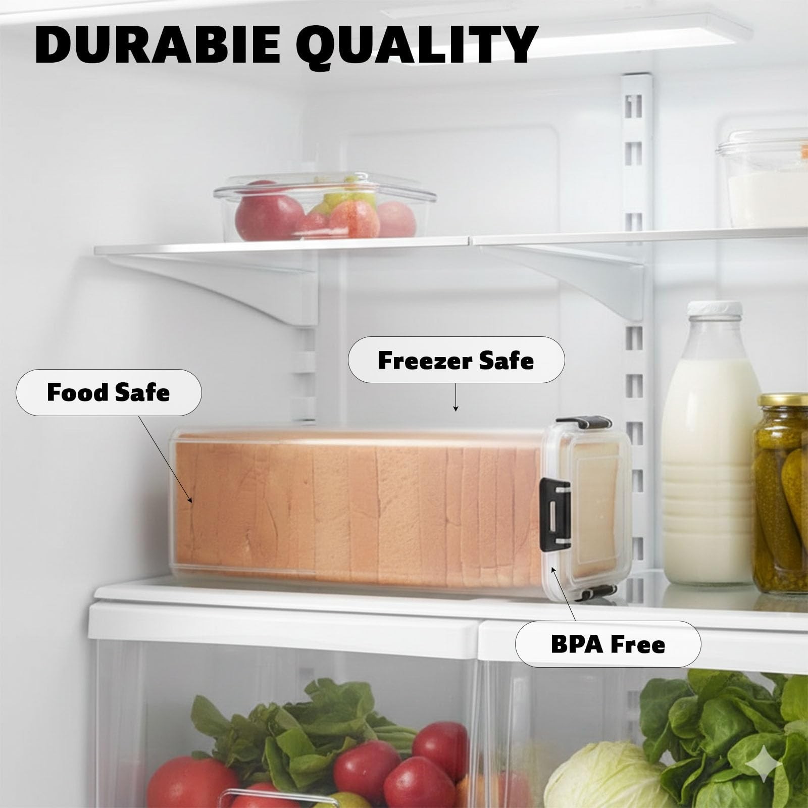 Airtight Slide-Out Bread Storage Box, Clear Plastic Container for Loaves & Bagel