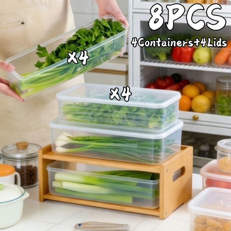 8pcs Transparent Stackable Refrigerator Storage Boxes with Airtight Lids