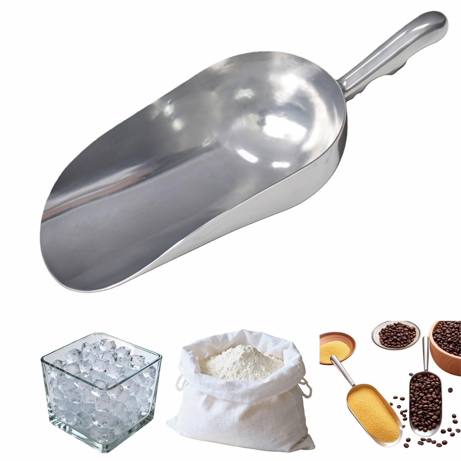 Ice Scoop, Heavy Duty Cast Aluminum, Ergonomic S-Curve Handle, Commercial Gra…