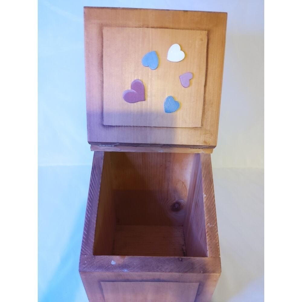 Vtg teddy bear & hearts Wood Cookie Box, Decorative Lid, rustic cottagecore,