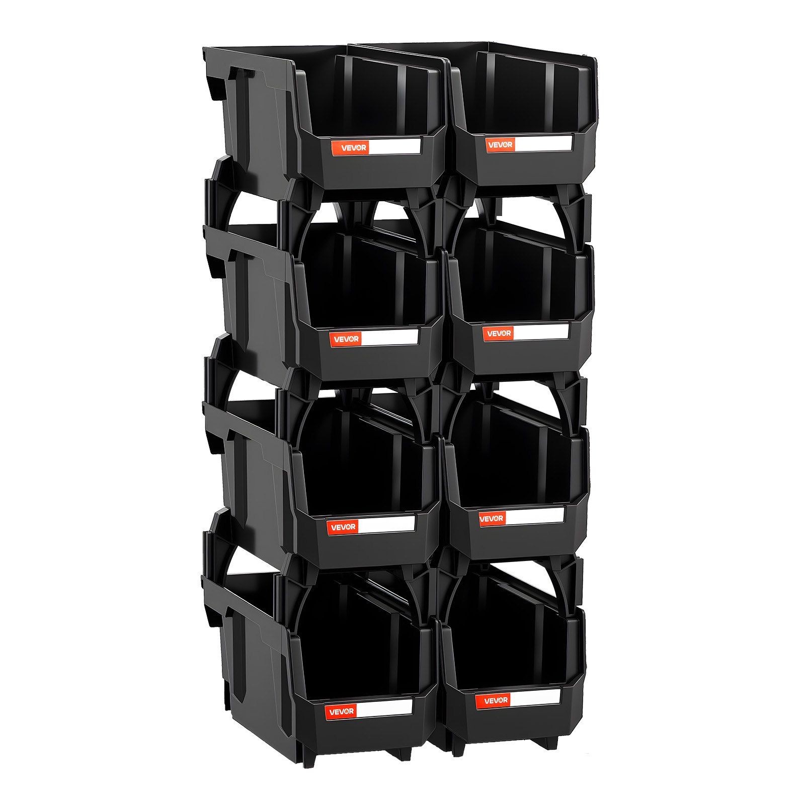 Stackable PP Storage Bins 10.9×5.5×5.1in (8-Pack), Black