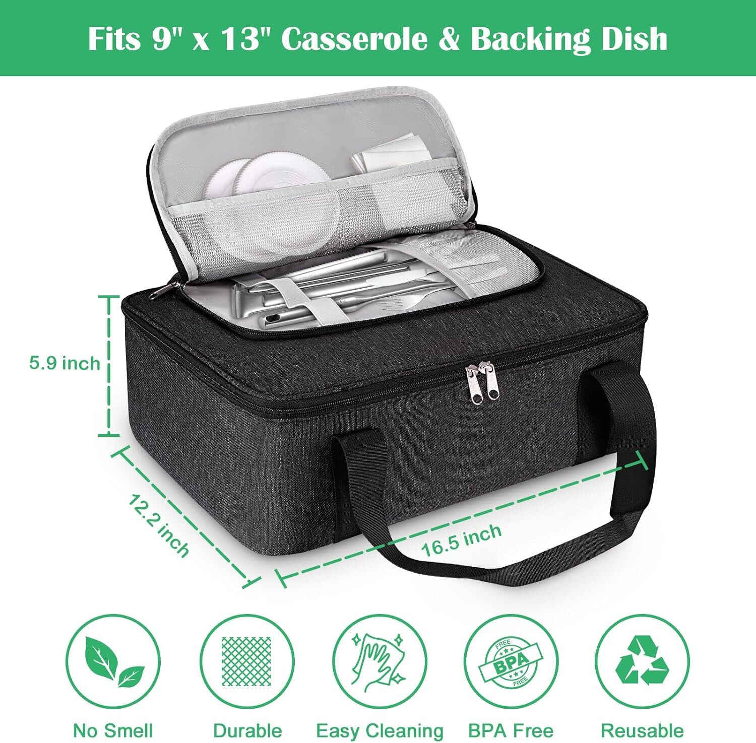 Casserole Carrier for Hot or Cold Food, Insulated Casserole Dish Tote Bag