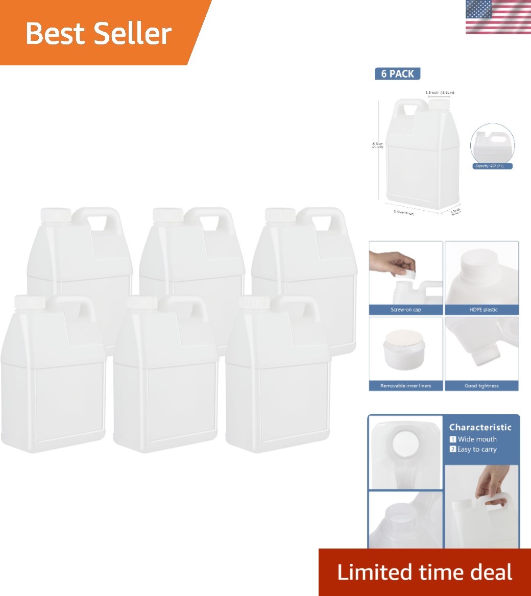 6 Pack Ergonomic 64 oz Water Jugs with Leakproof Lids – Efficient Storage