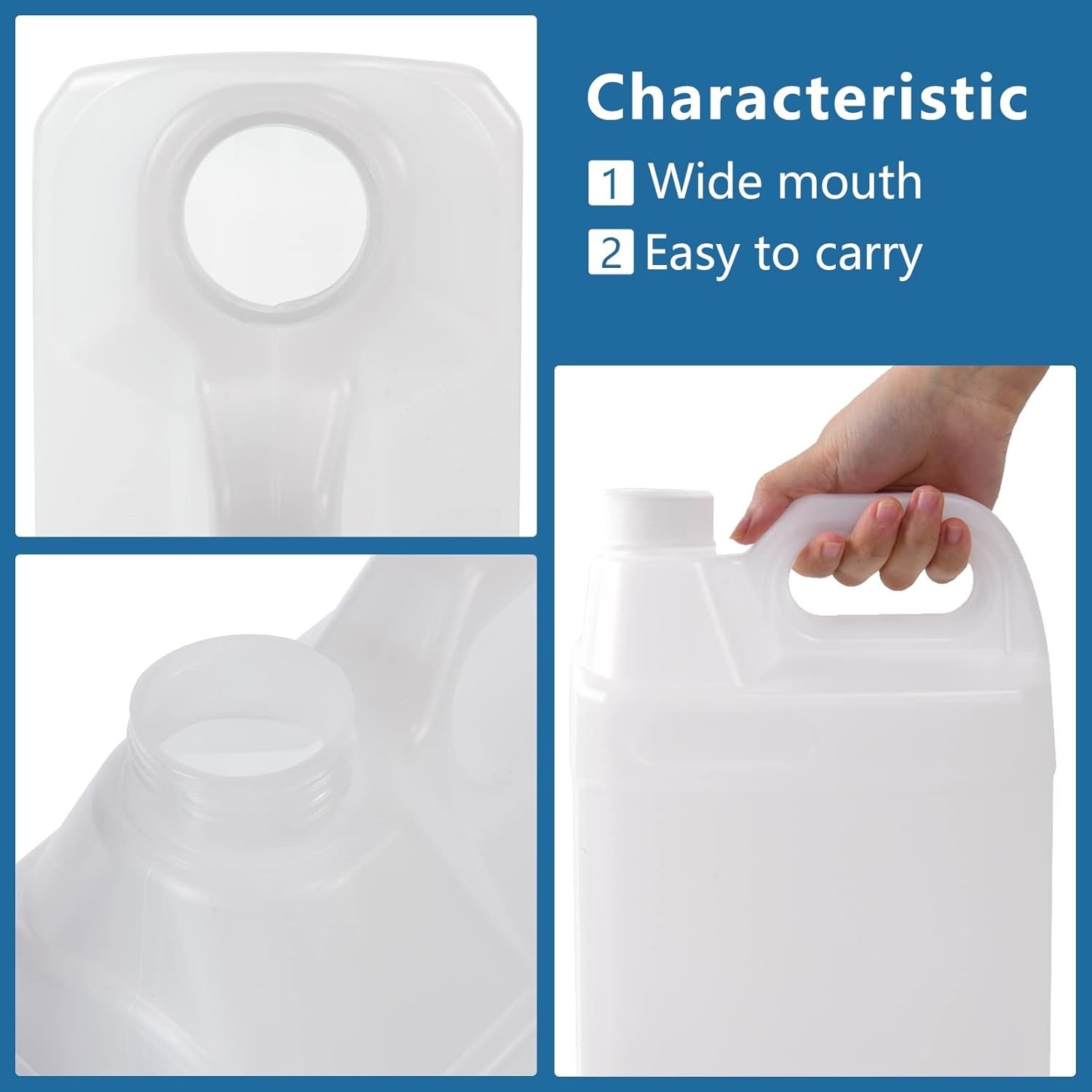 2 Pack 1 Gallon Clear Plastic Jugs with Lids, Water Jug Storage Containers wi…