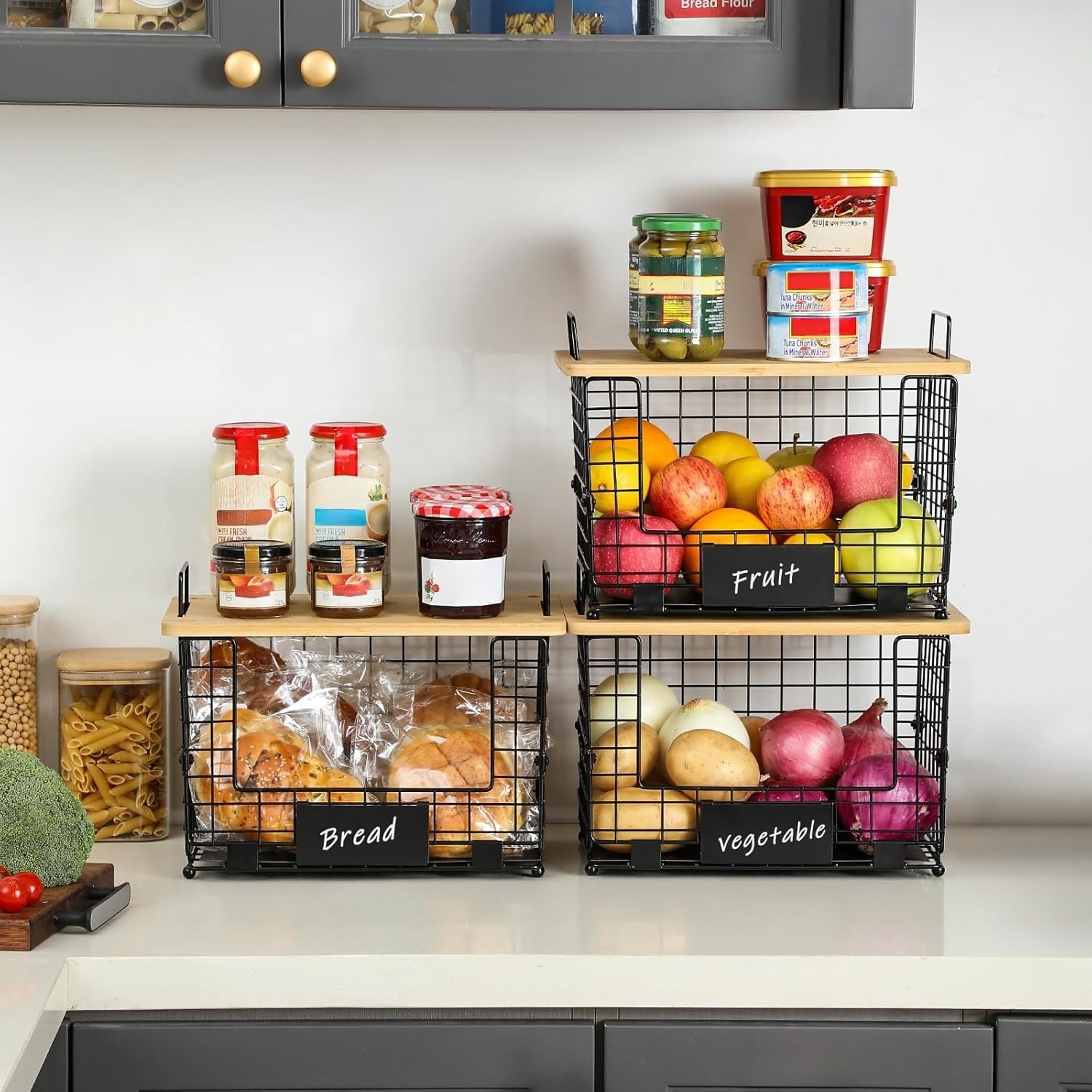 2PCS Organizador de Almacenamiento Apilable Cesta de Alambre Patatas y Cebollas