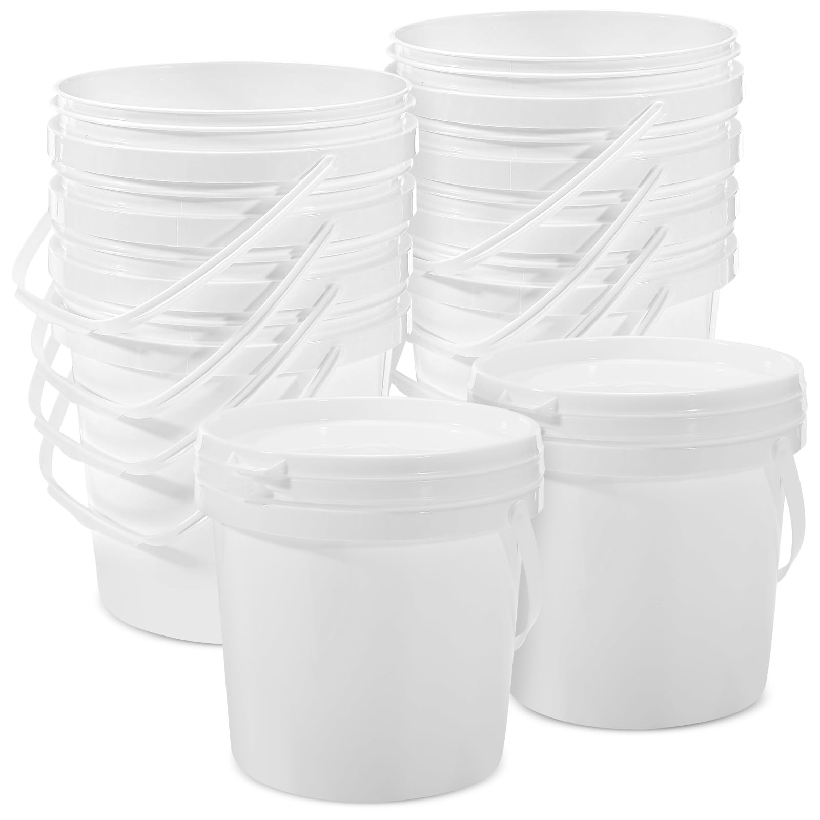 10 Pack 0.9 Gallon White Plastic Buckets with Lids and Handles –Portable Stor…