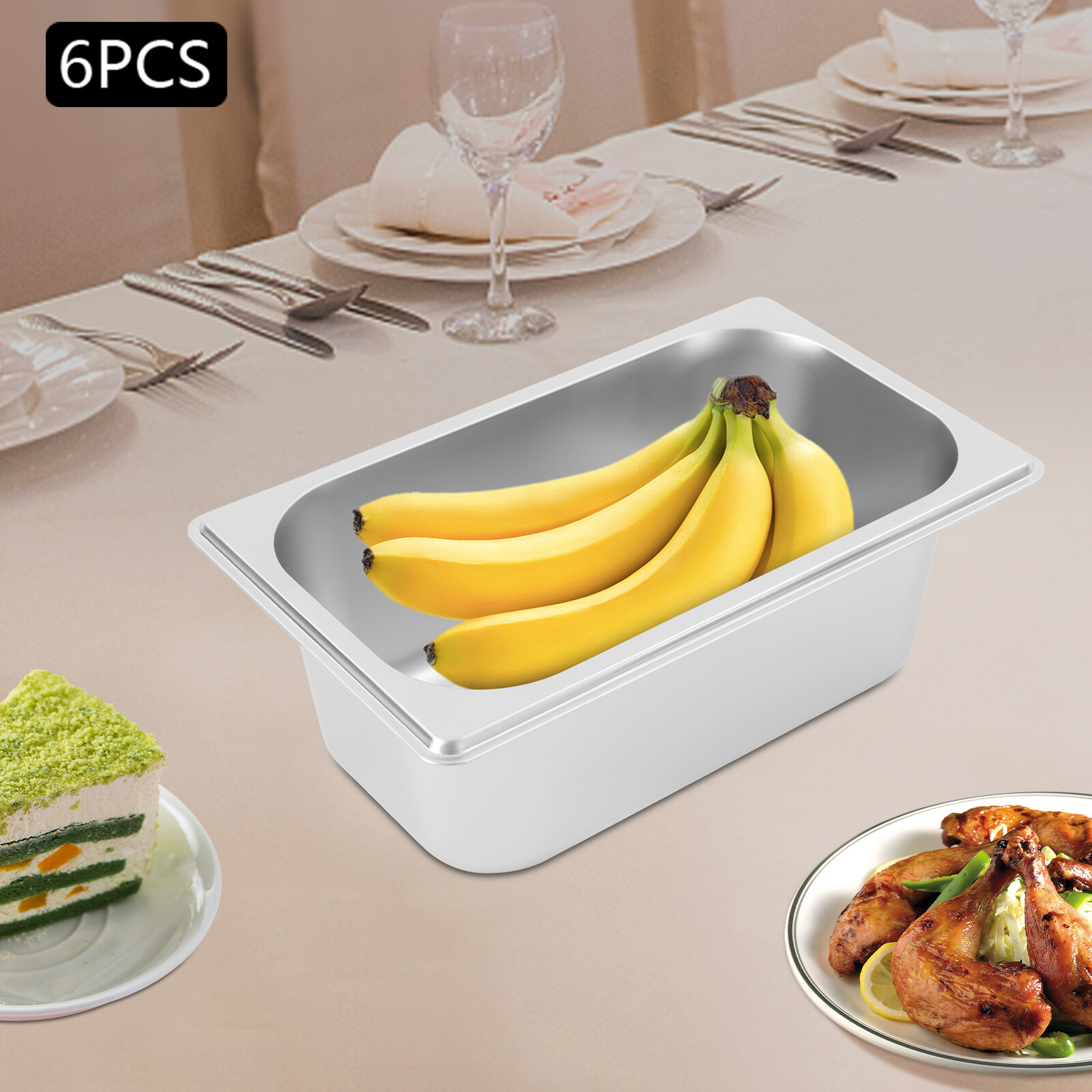 6pcs Stainless Steel Trays With Lids, Food Storage Containers Stackable Pans 4L