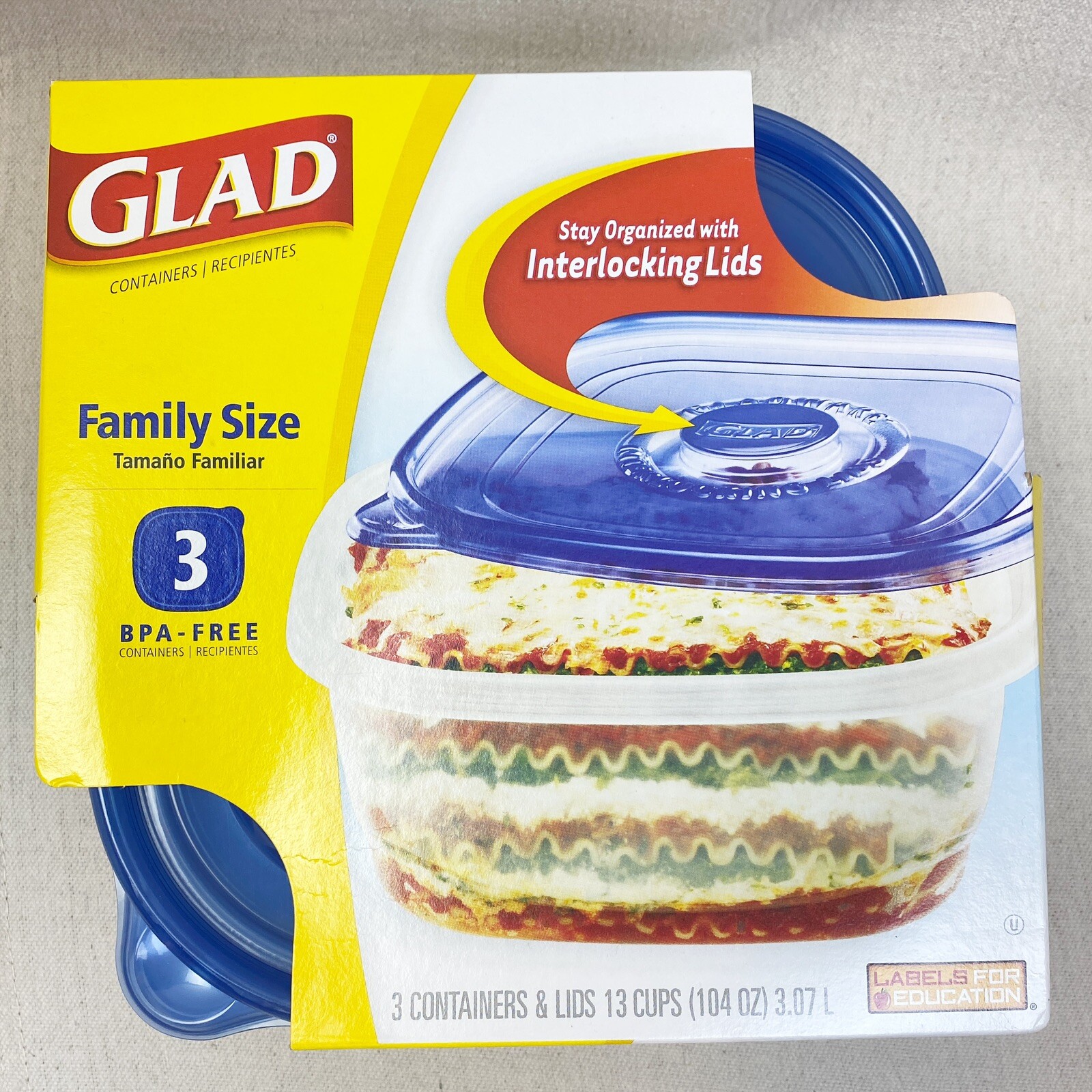 3pk GladWare Food Storage Containers, XL Square Food Storage Holds up to 104 oz