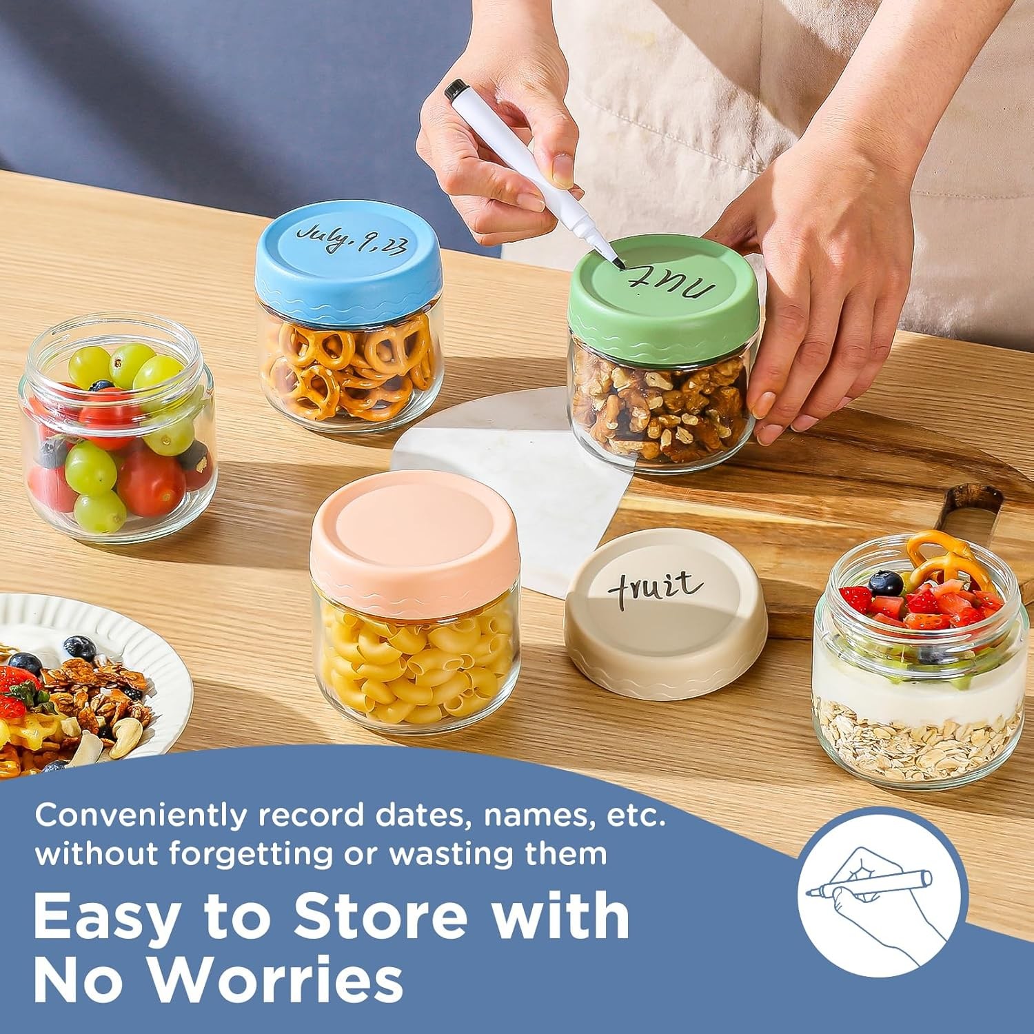 10 Oz Overnight Oats Containers with Lids – 4 Pack Glass Storage Jars