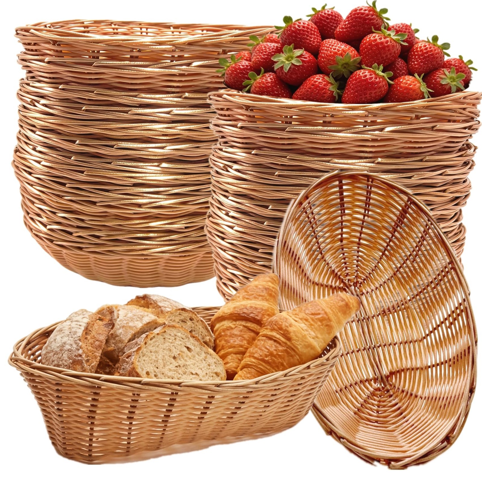 16 PCS Oval Wicker Bread Basket Serving 8.6×6.5 Inch Plastic Storage Tray