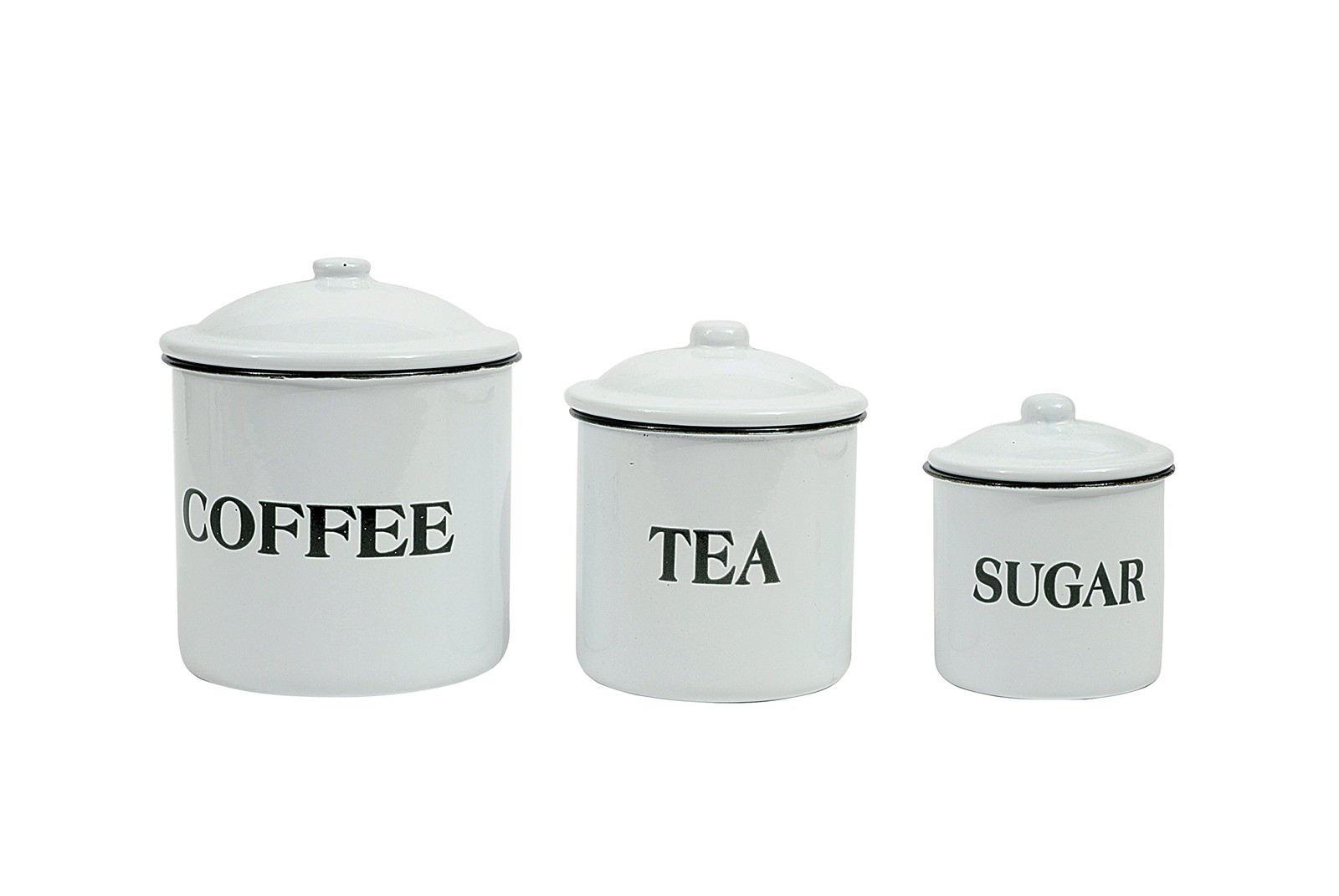 Creative Co-Op Metal Containers with Lids, 6″, 5″ & 4″H, White and Black