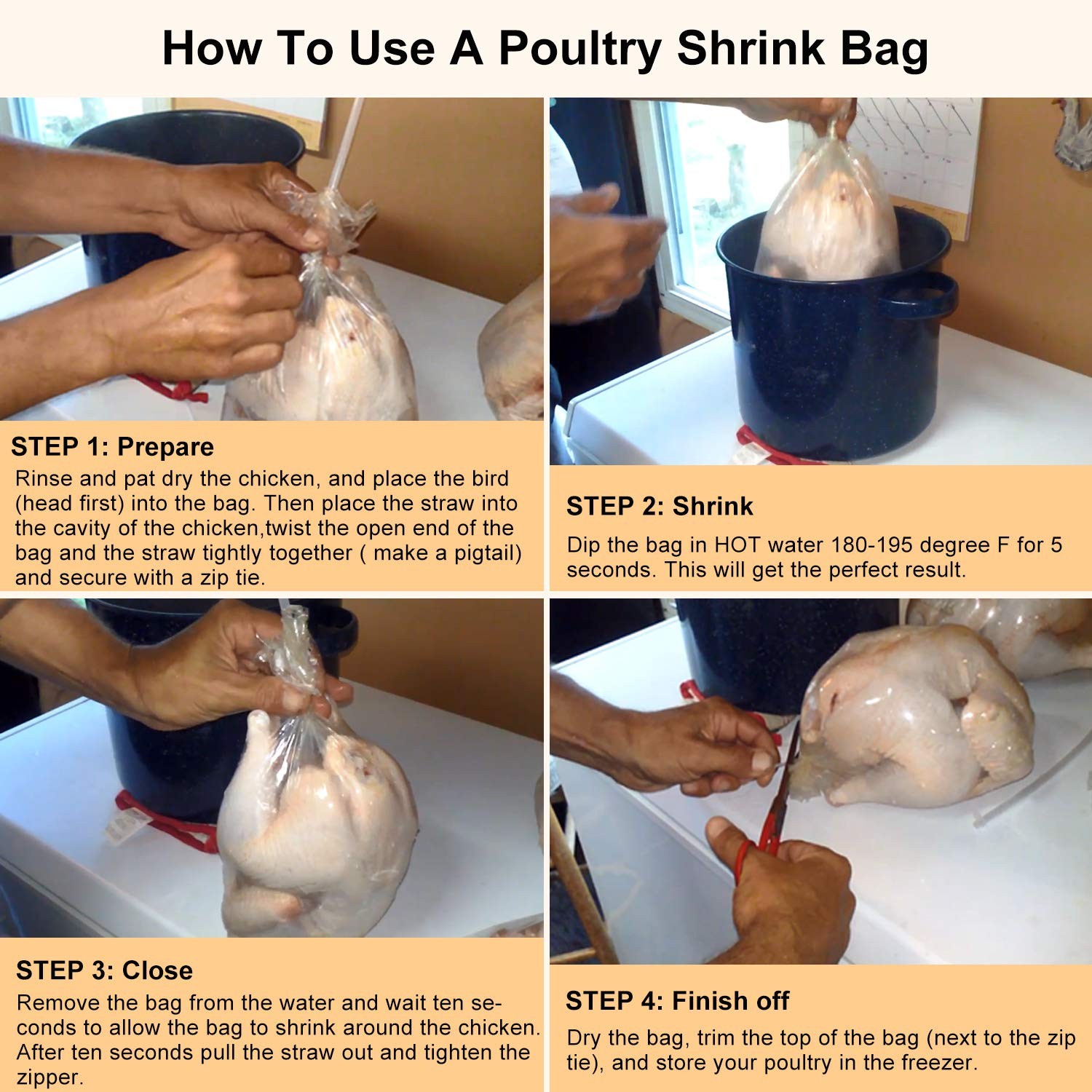 30 PCS Poultry Shrink Wrap Bags 10×16 Inch Clear Heat Freezer Zip Ties