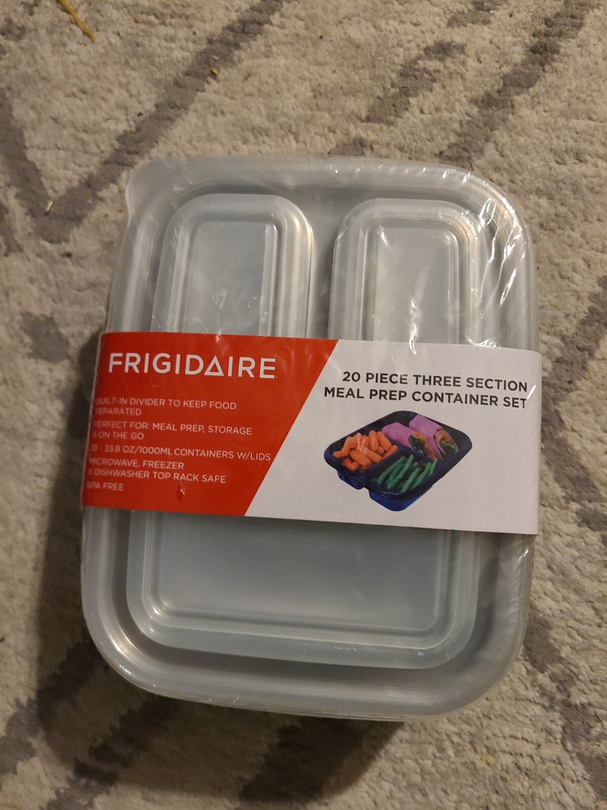 Frigidaire Meal Prep Reusable Containers 33oz 3 Compartment Lid 20 free shipping