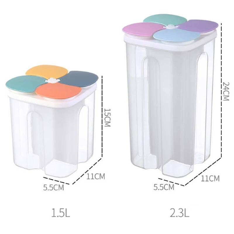 4 Grids Storage Plastic Box Cereals Food Container Jar Spaghetti Keep Fresh Box