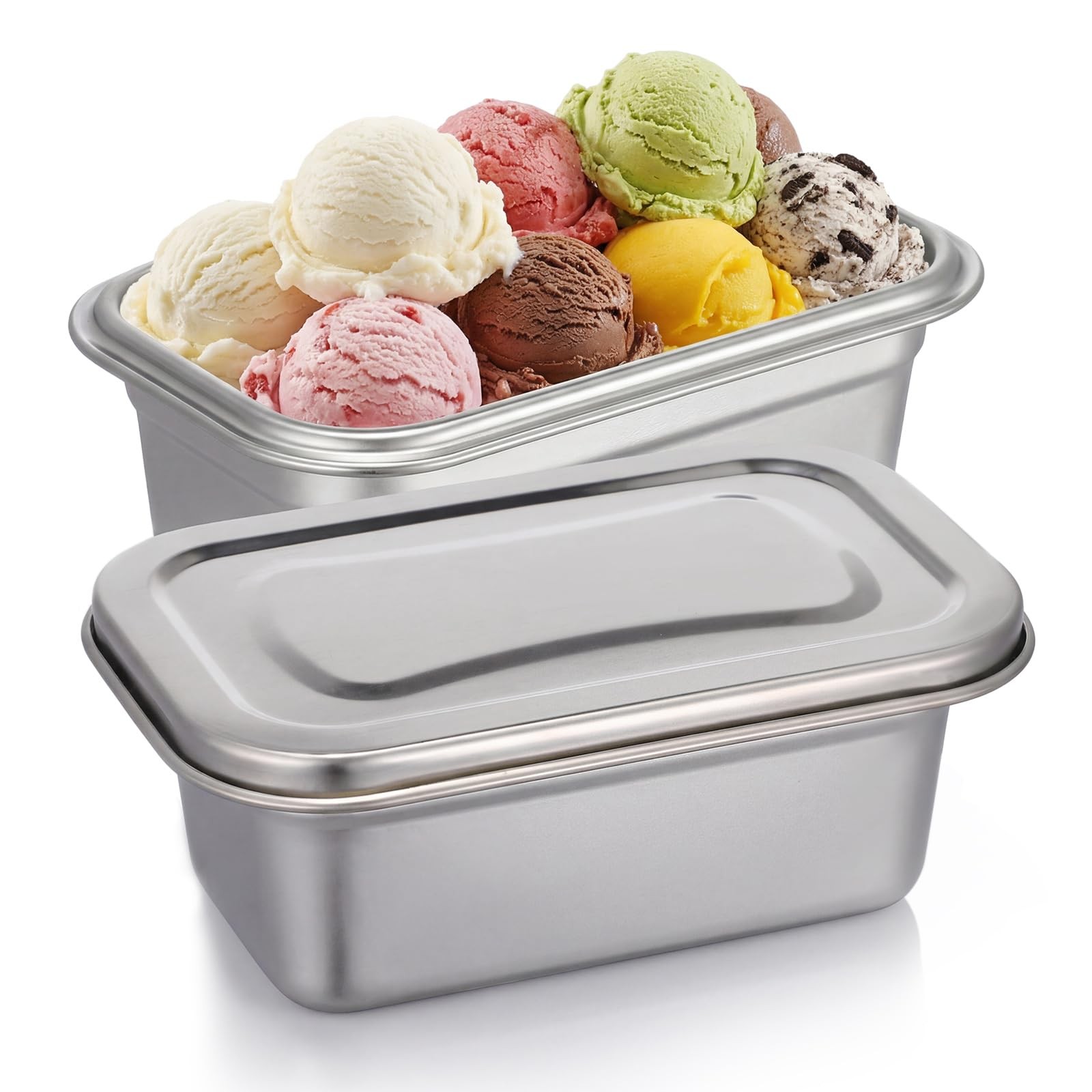 DOITOOL 2Pcs Stainless Steel Ice Cream Containers with Airtight Lids, 24 oz H…