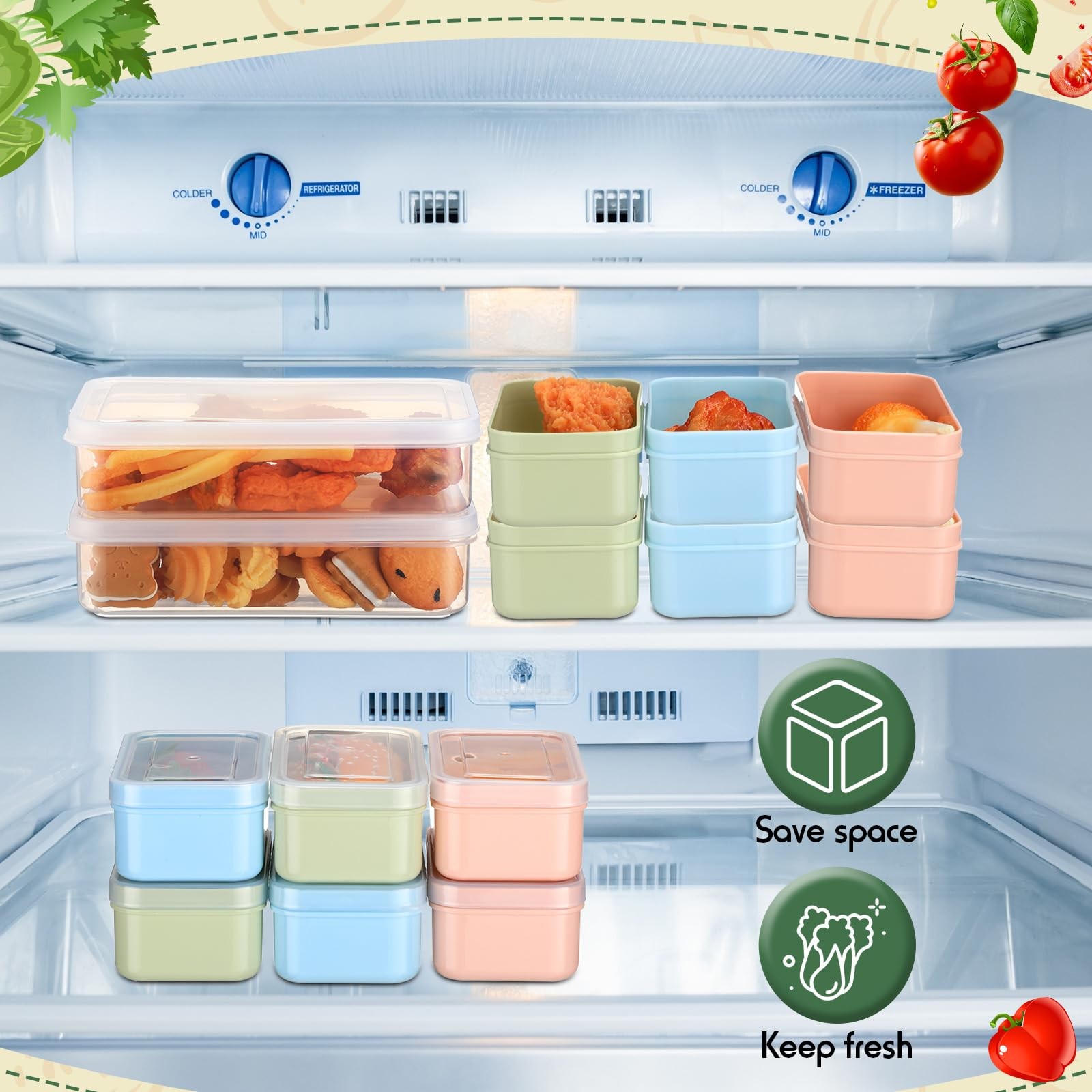 SiliFine 4 Set Snack Containers with 3 Removable Compartments Reusable clear