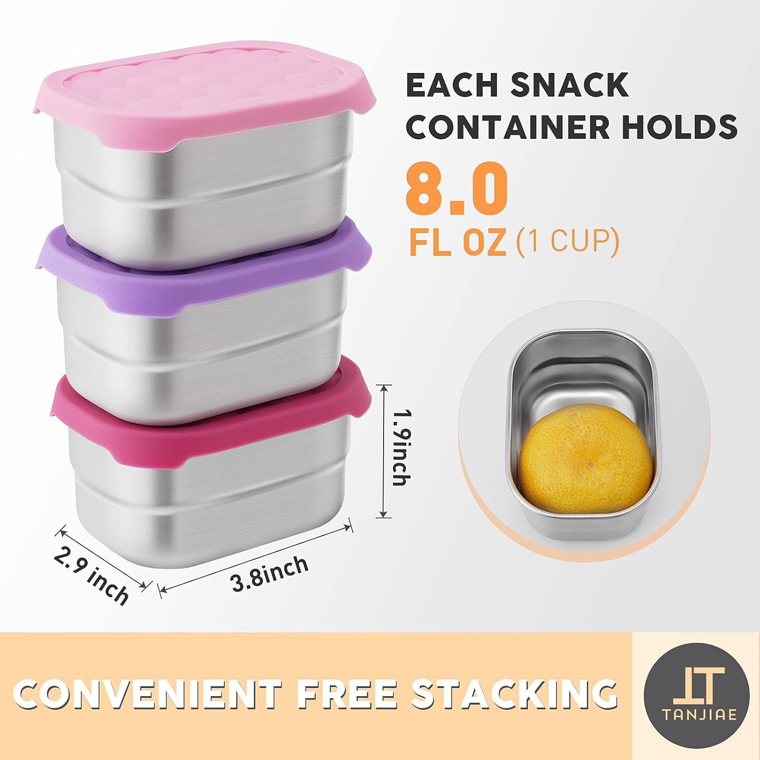 Small 1 CUP Stainless Steel Snack Containers Kids Easy Open Leak Proof Food